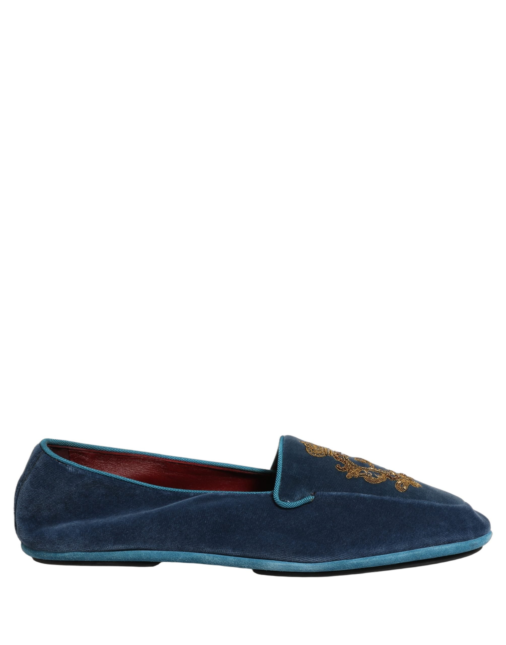 Dolce & Gabbana Blaue Samt-Loafer mit Kronenstickerei