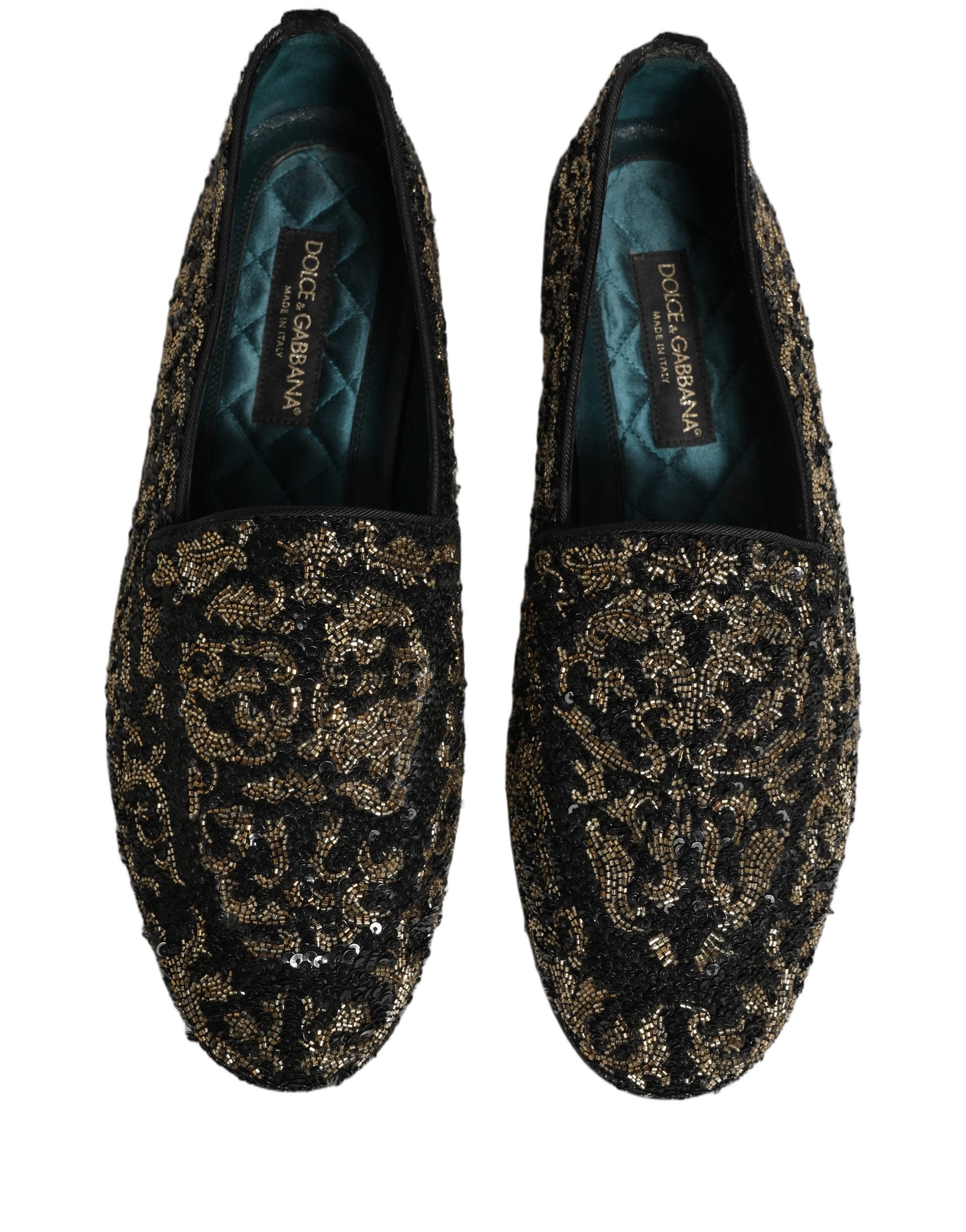 Dolce & Gabbana Schwarze Loafer mit Goldverzierungen