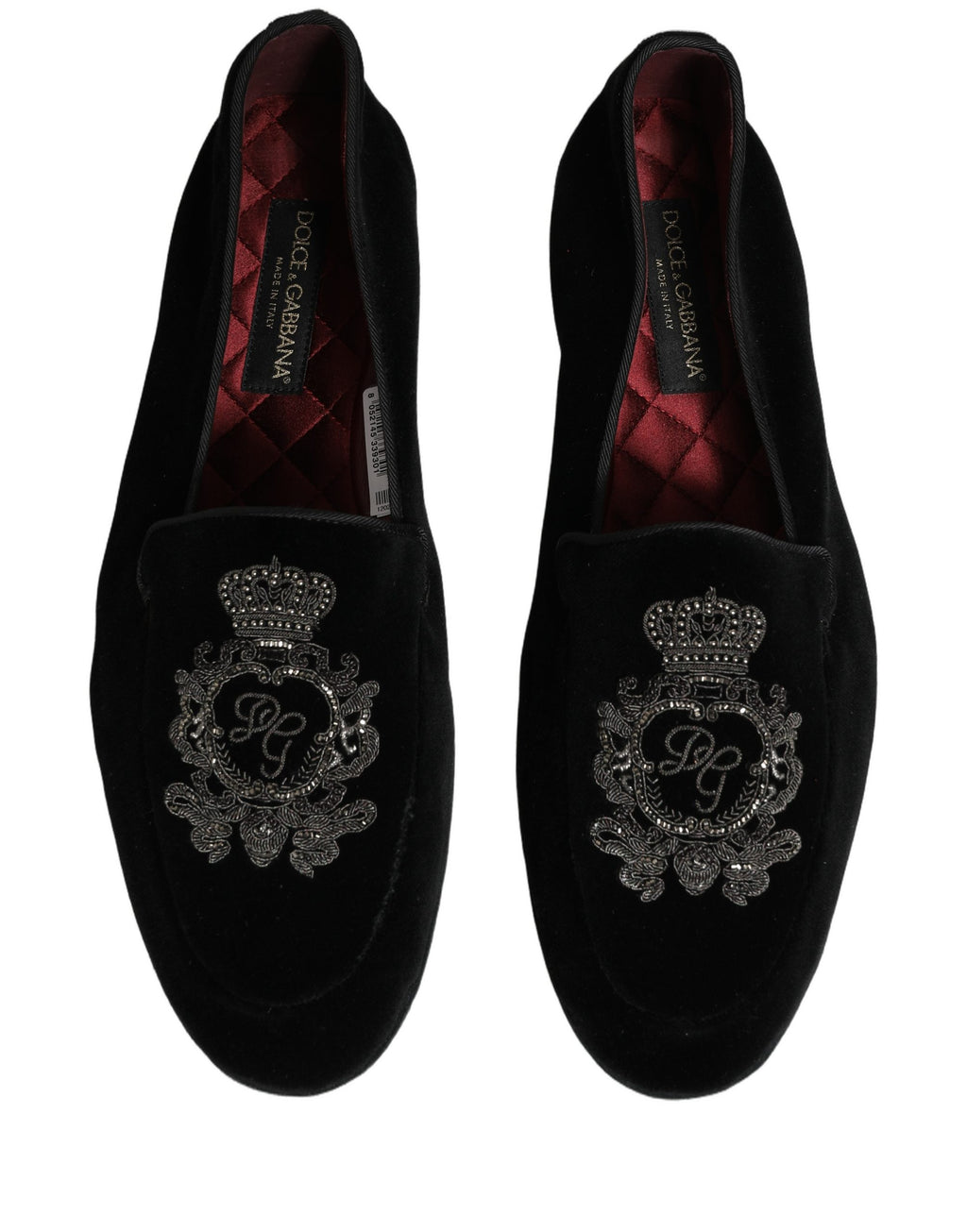 Dolce & Gabbana Schwarze Loafer mit Samt und Kronenstickerei