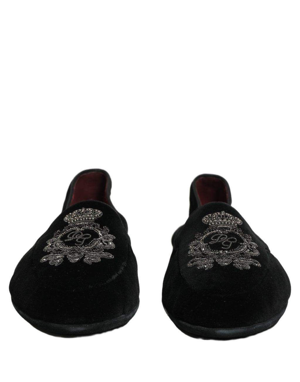 Dolce & Gabbana Schwarze Loafer mit Samt und Kronenstickerei