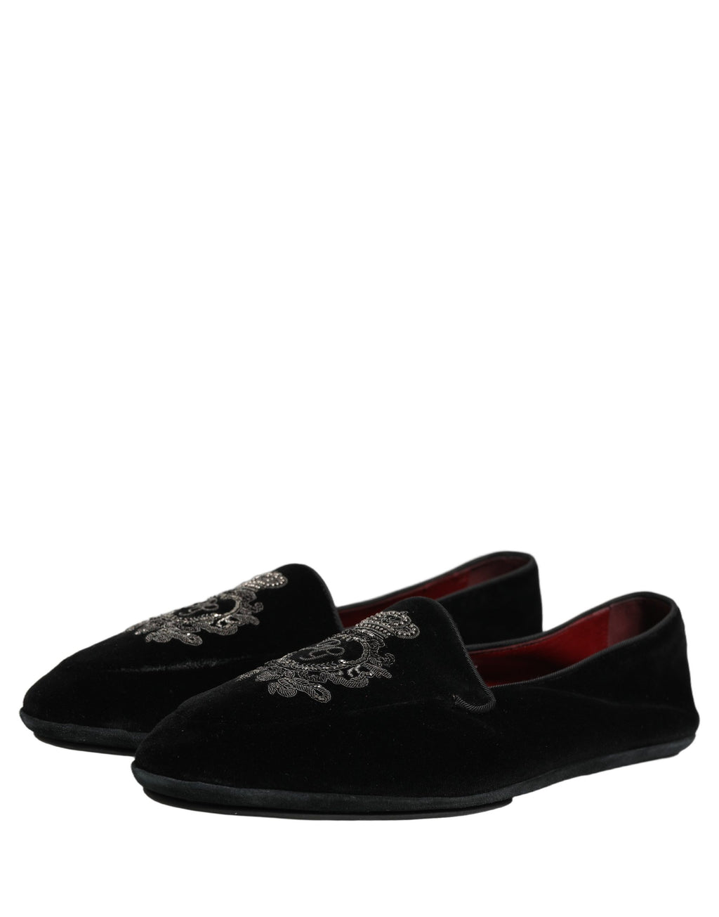 Dolce & Gabbana Schwarze Loafer mit Samt und Kronenstickerei