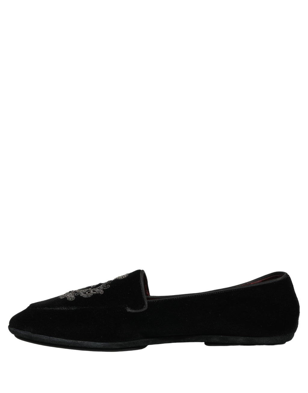 Dolce & Gabbana Schwarze Loafer mit Samt und Kronenstickerei