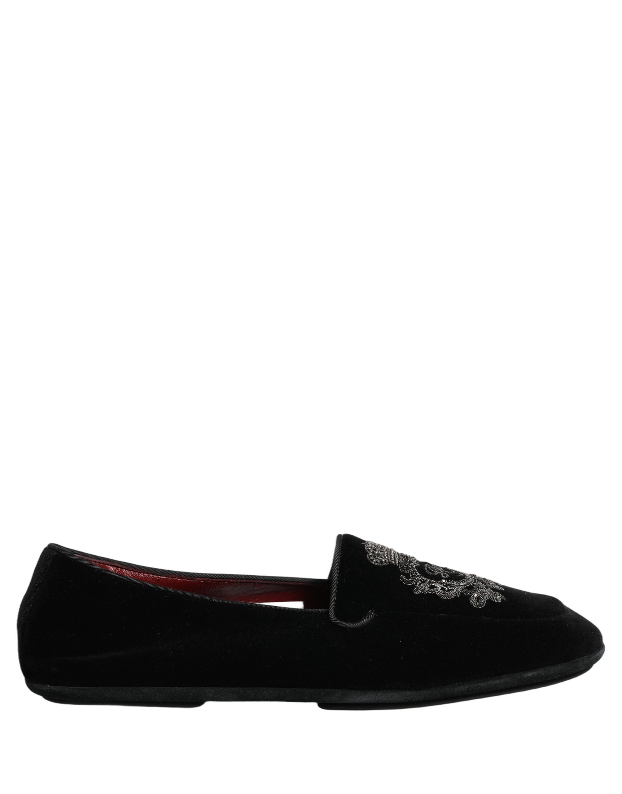 Dolce & Gabbana Schwarze Loafer mit Samt und Kronenstickerei