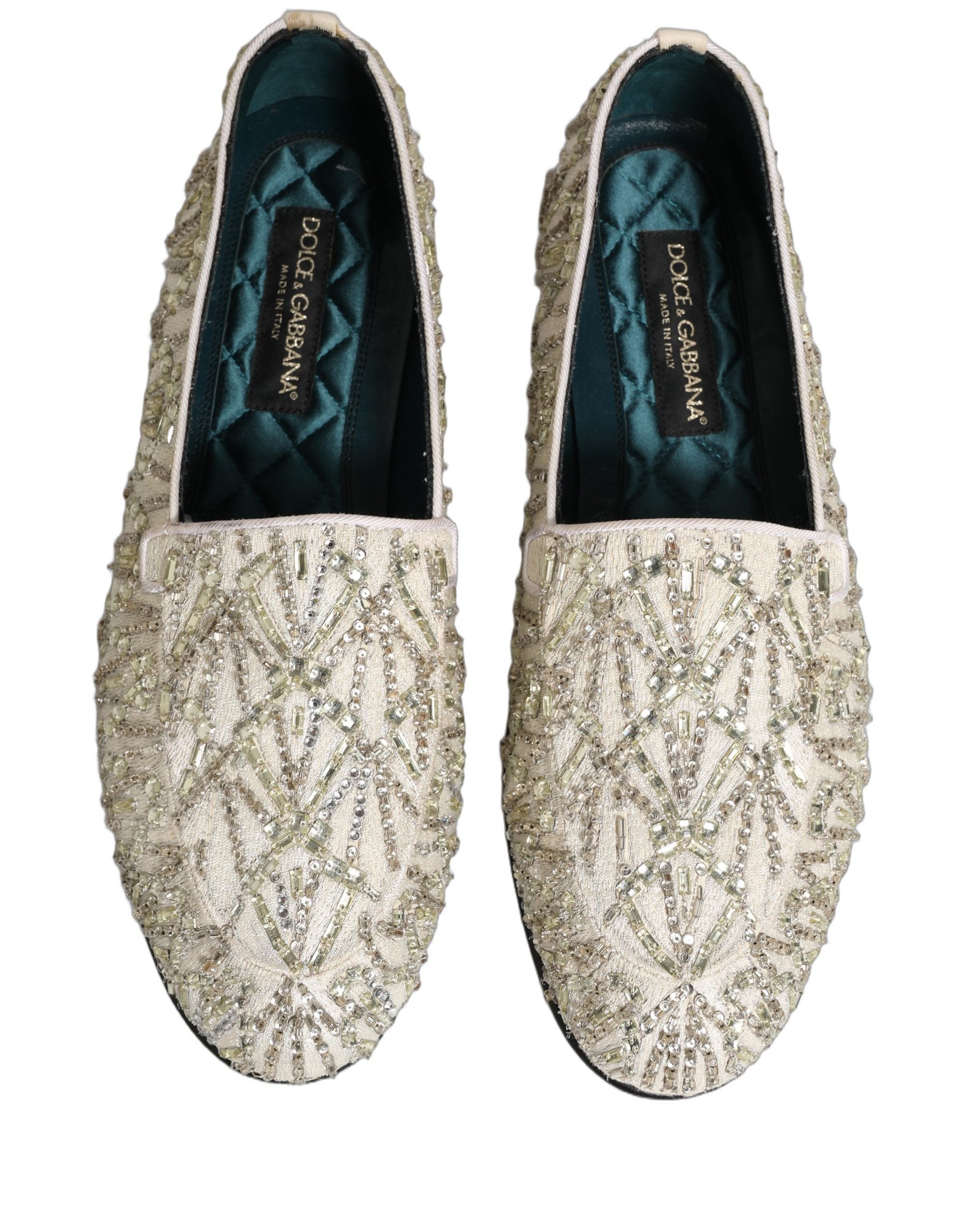Dolce & Gabbana Weiße Samt-Loafer mit Stickerei