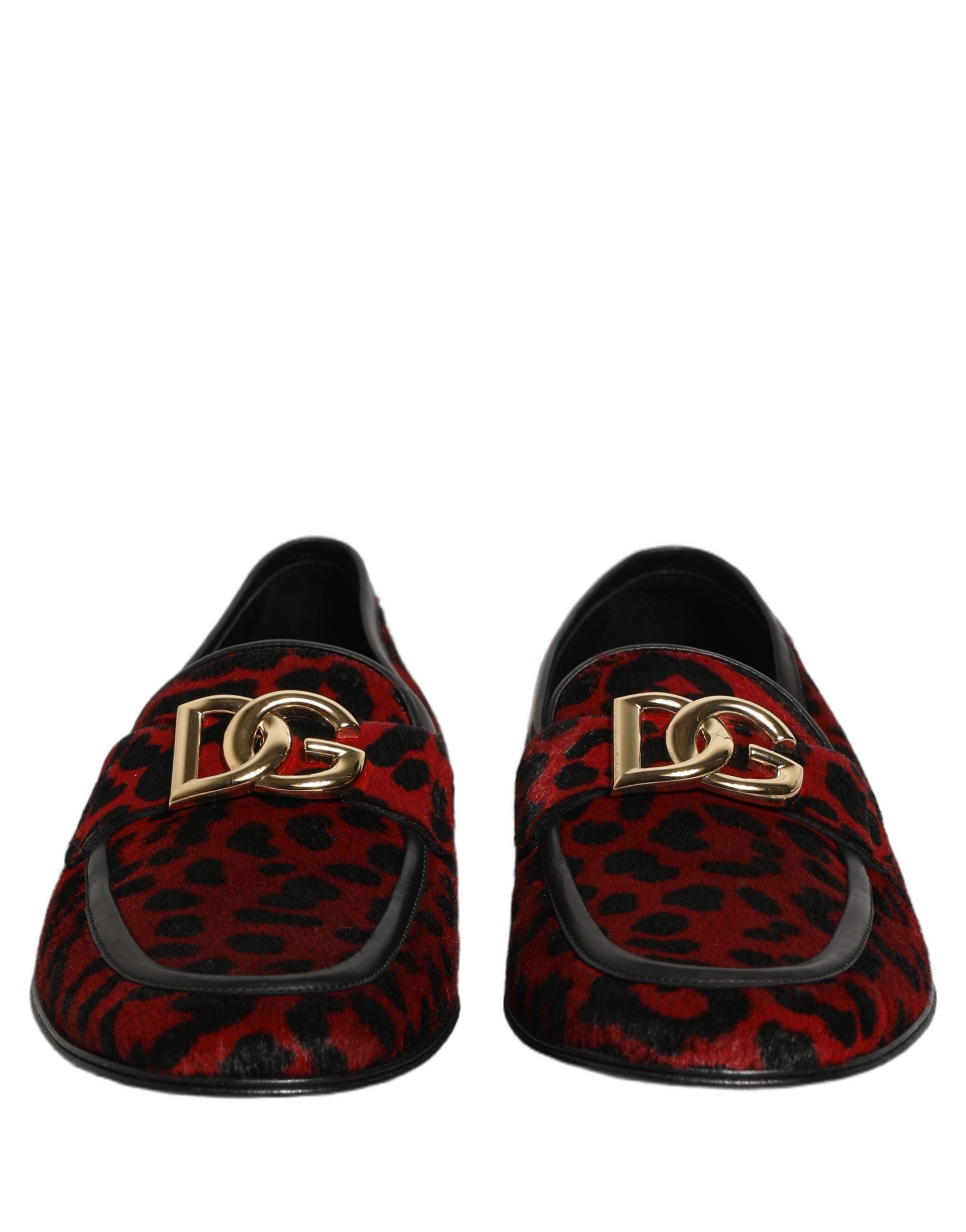 Dolce & Gabbana Rote Loafer-Schuhe aus Ponyfell mit Leopardenmuster