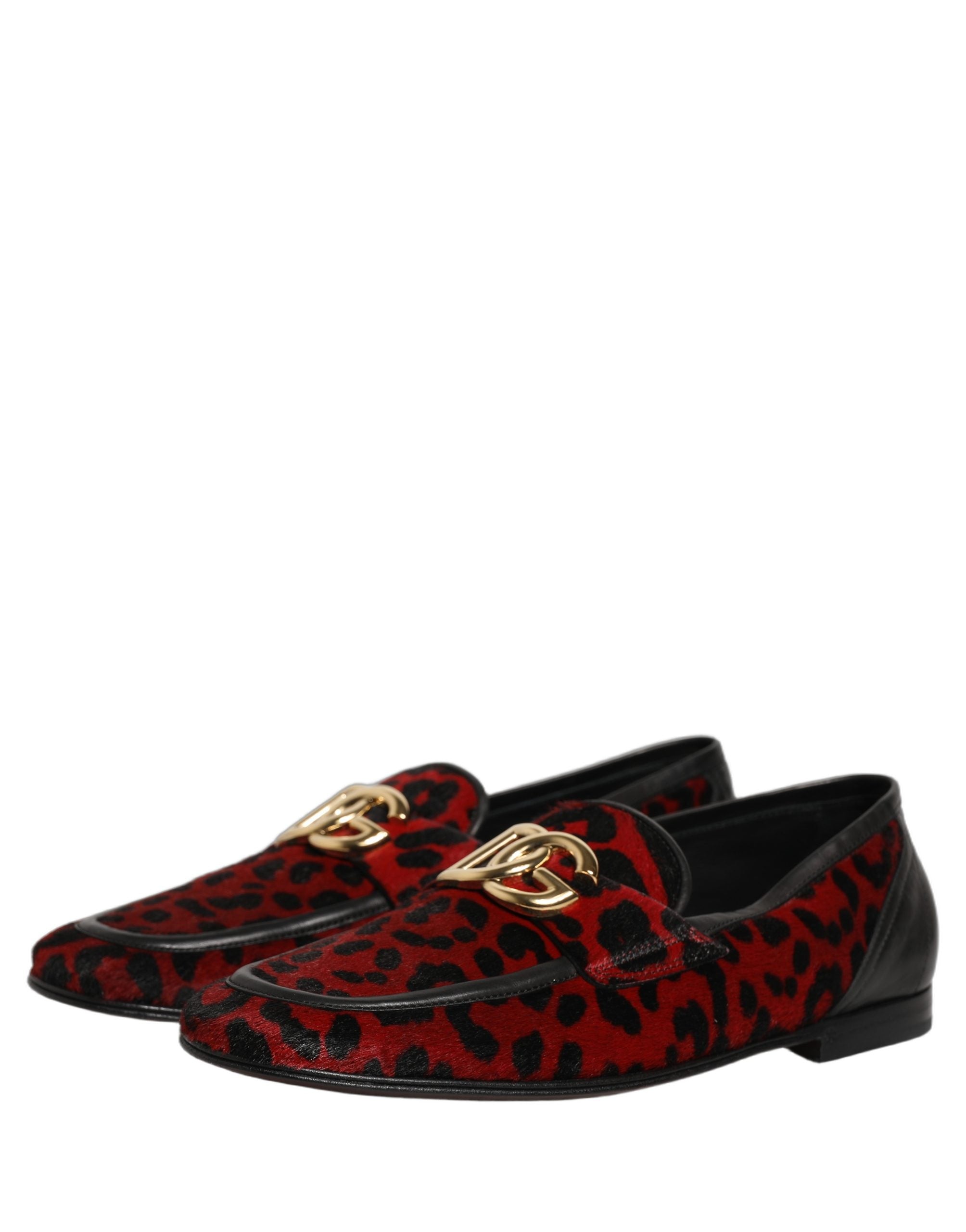Dolce & Gabbana Rote Loafer-Schuhe aus Ponyfell mit Leopardenmuster