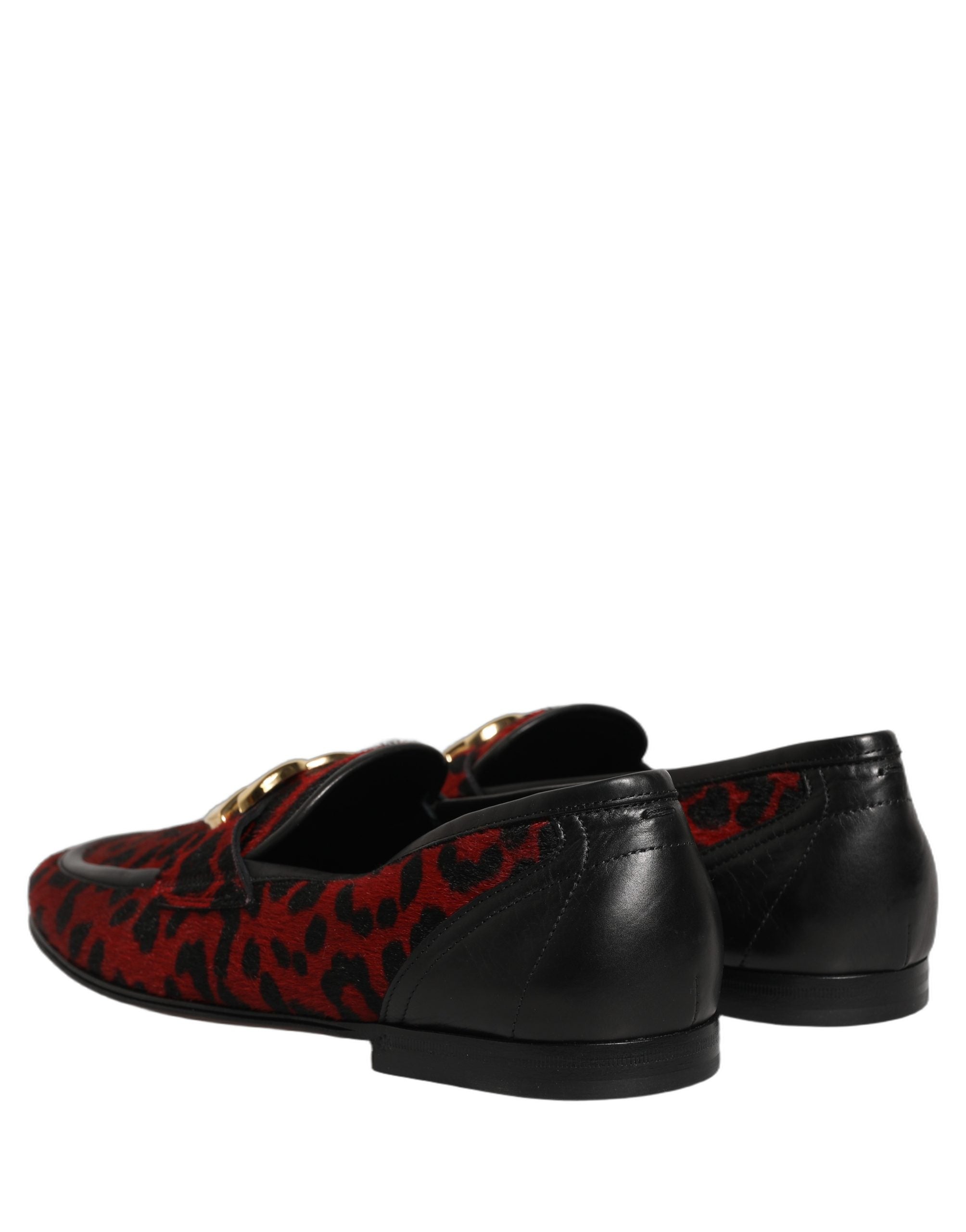 Dolce & Gabbana Rote Loafer-Schuhe aus Ponyfell mit Leopardenmuster