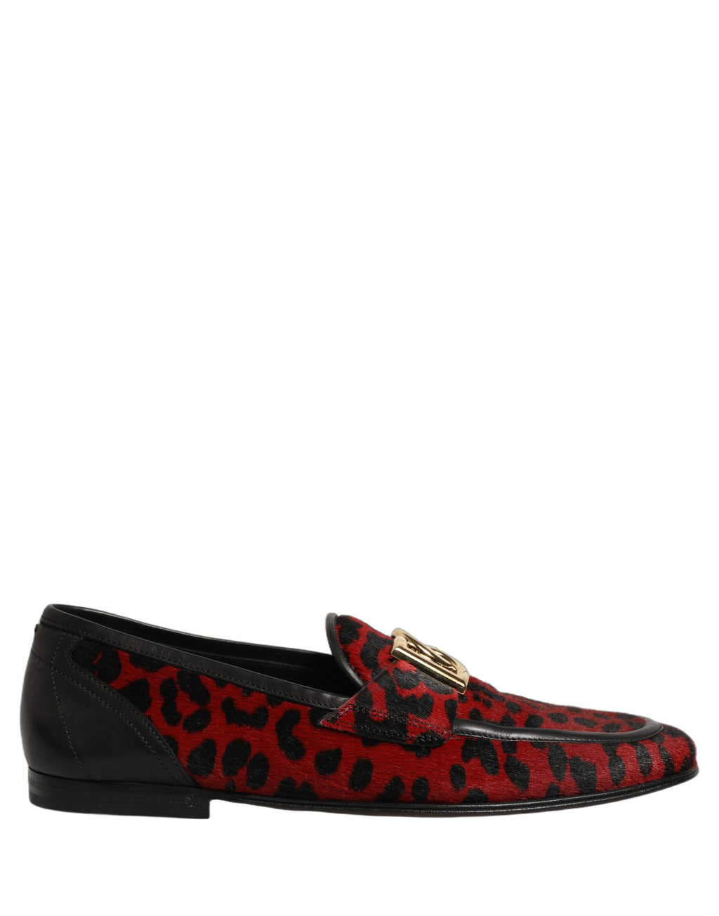 Dolce & Gabbana Rote Loafer-Schuhe aus Ponyfell mit Leopardenmuster