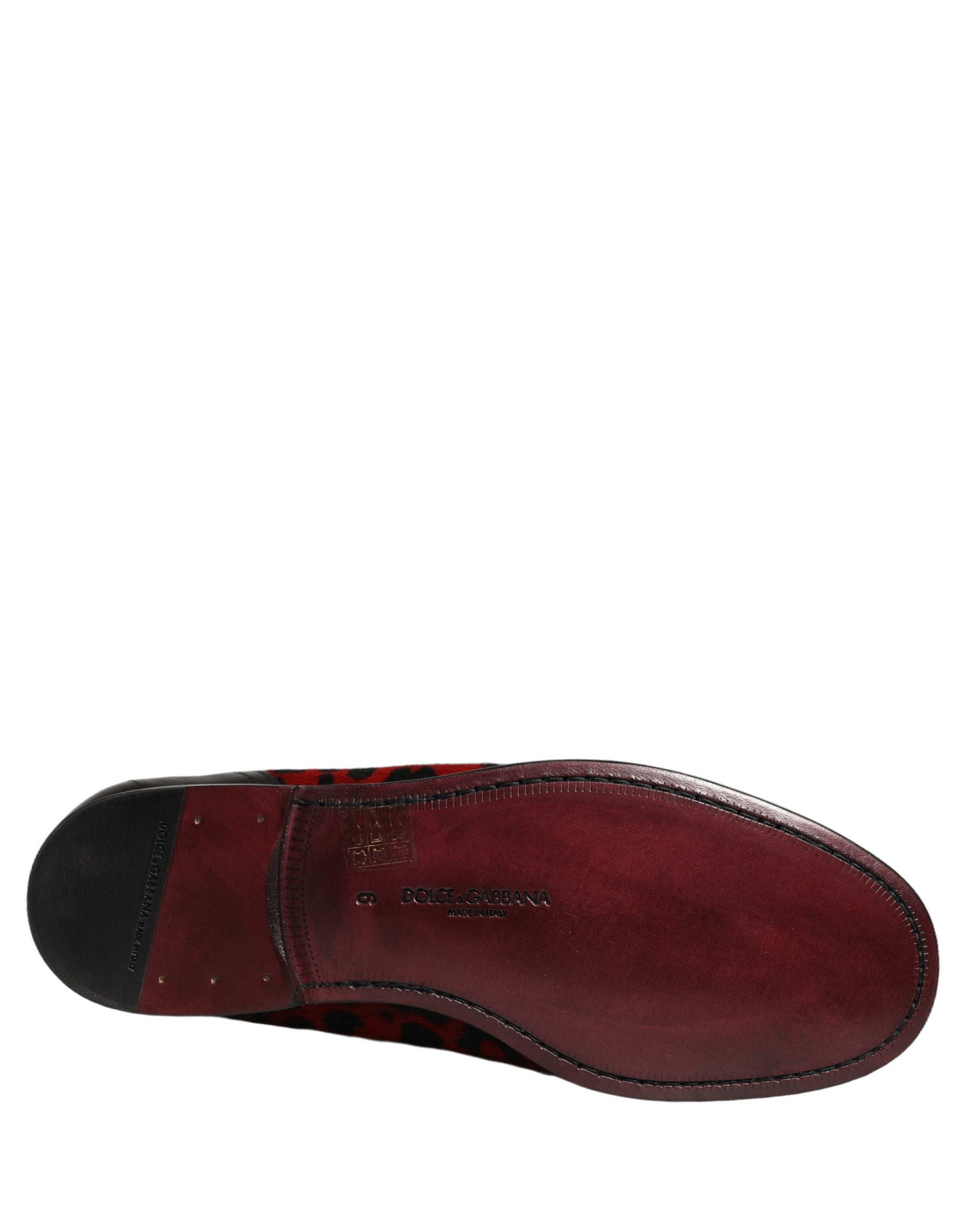 Dolce & Gabbana Rote Loafer-Schuhe aus Ponyfell mit Leopardenmuster