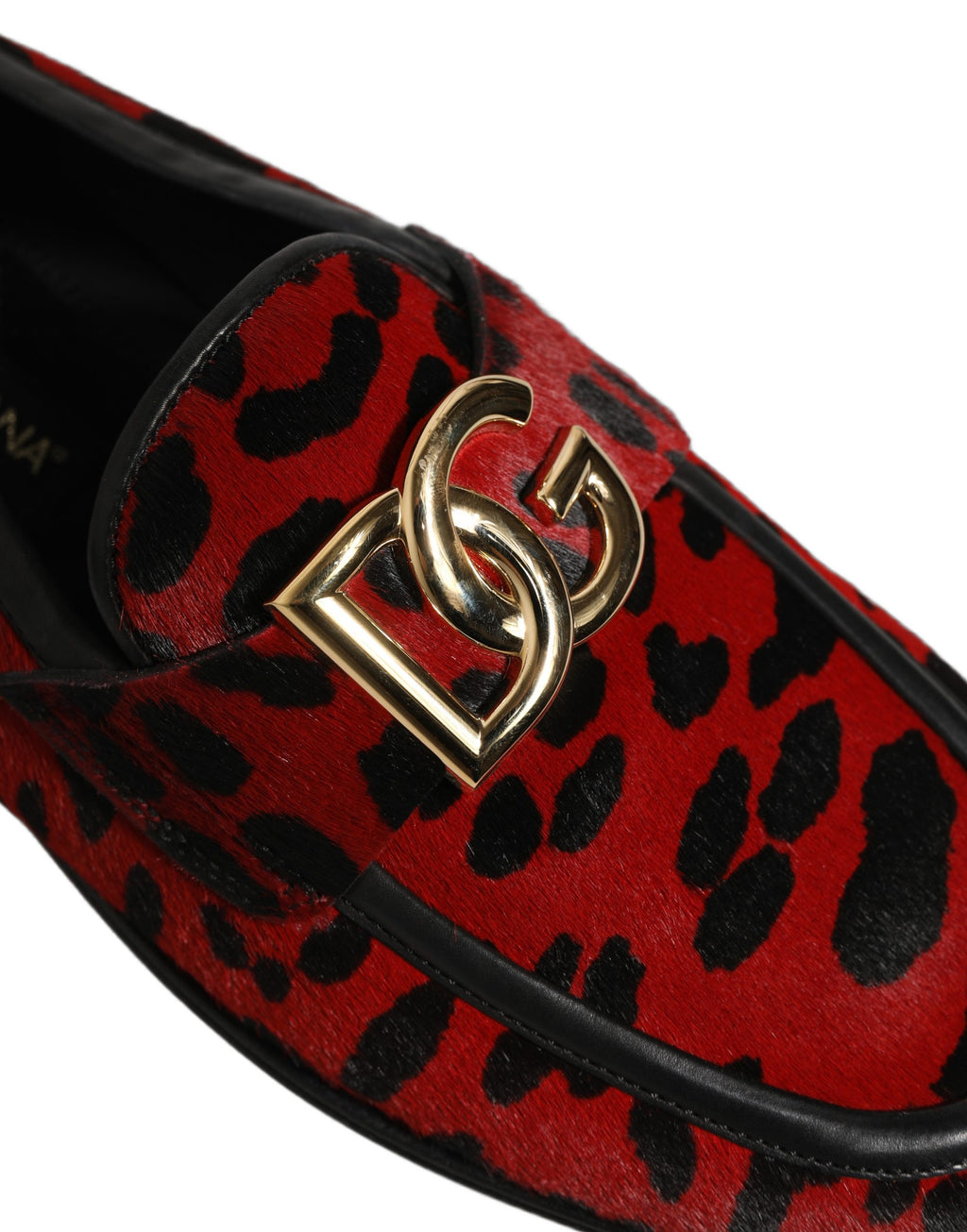 Dolce & Gabbana Rote Loafer-Schuhe aus Ponyfell mit Leopardenmuster
