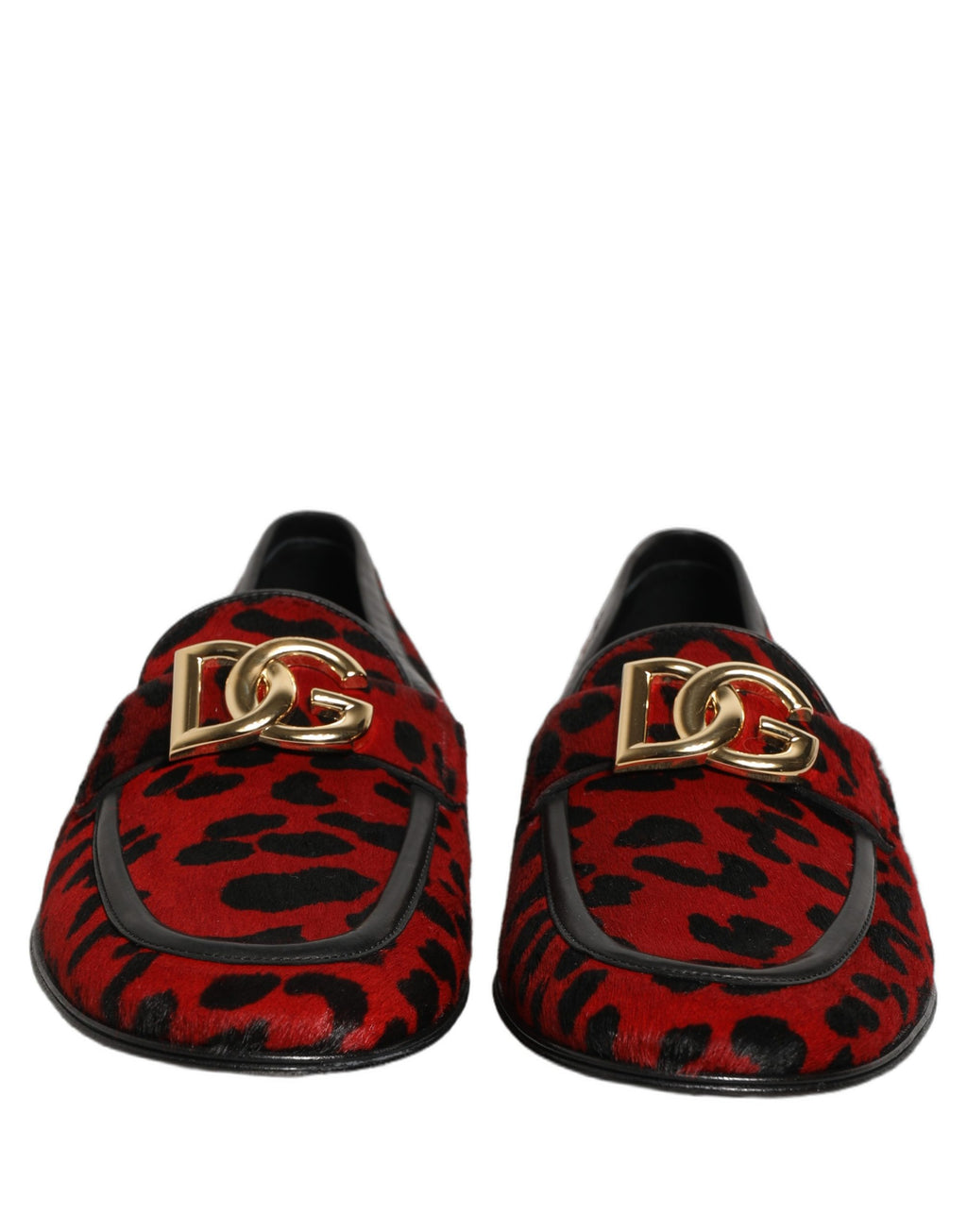 Dolce & Gabbana Rote Loafer-Schuhe aus Ponyfell mit Leopardenmuster