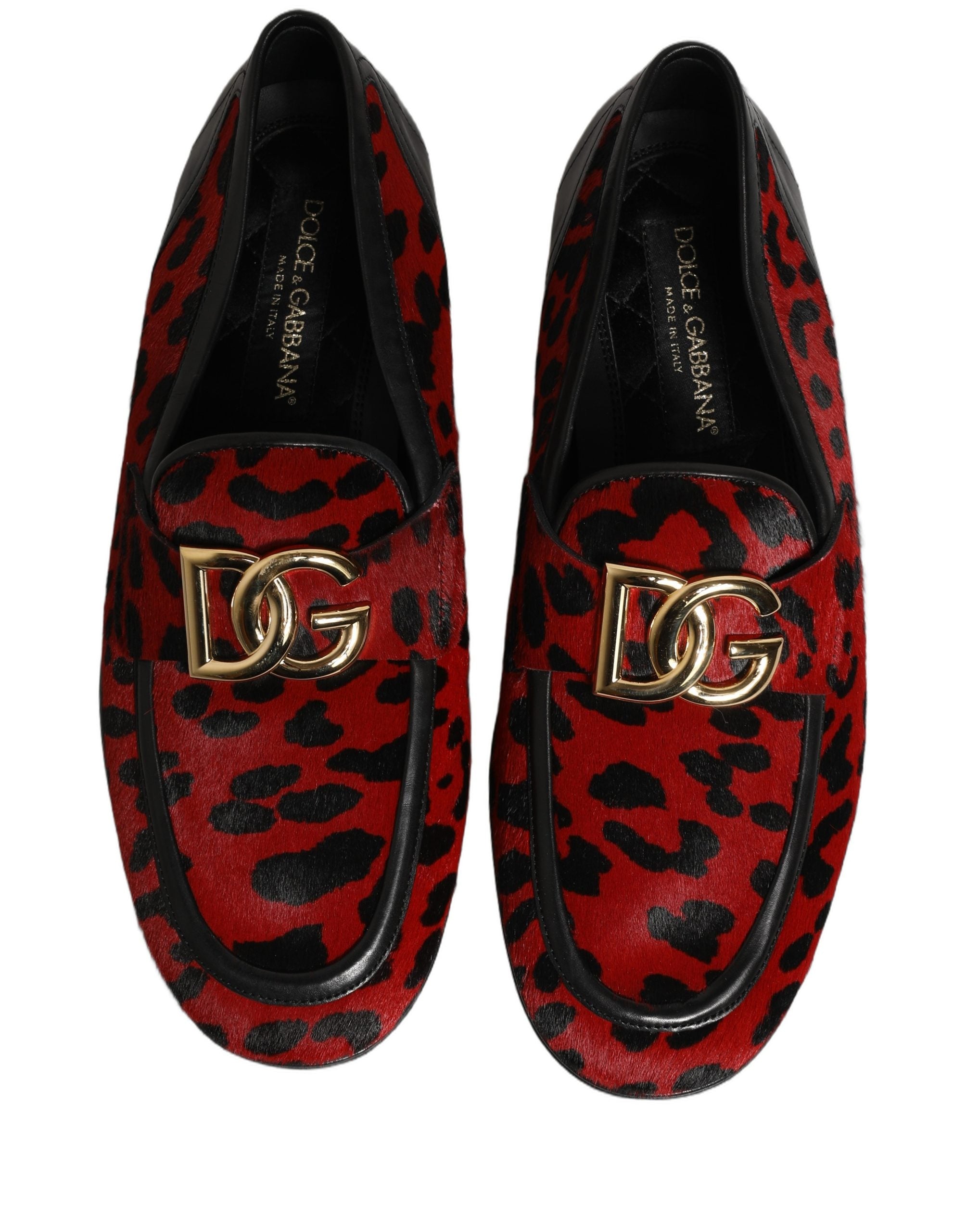 Dolce & Gabbana Rote Loafer-Schuhe aus Ponyfell mit Leopardenmuster