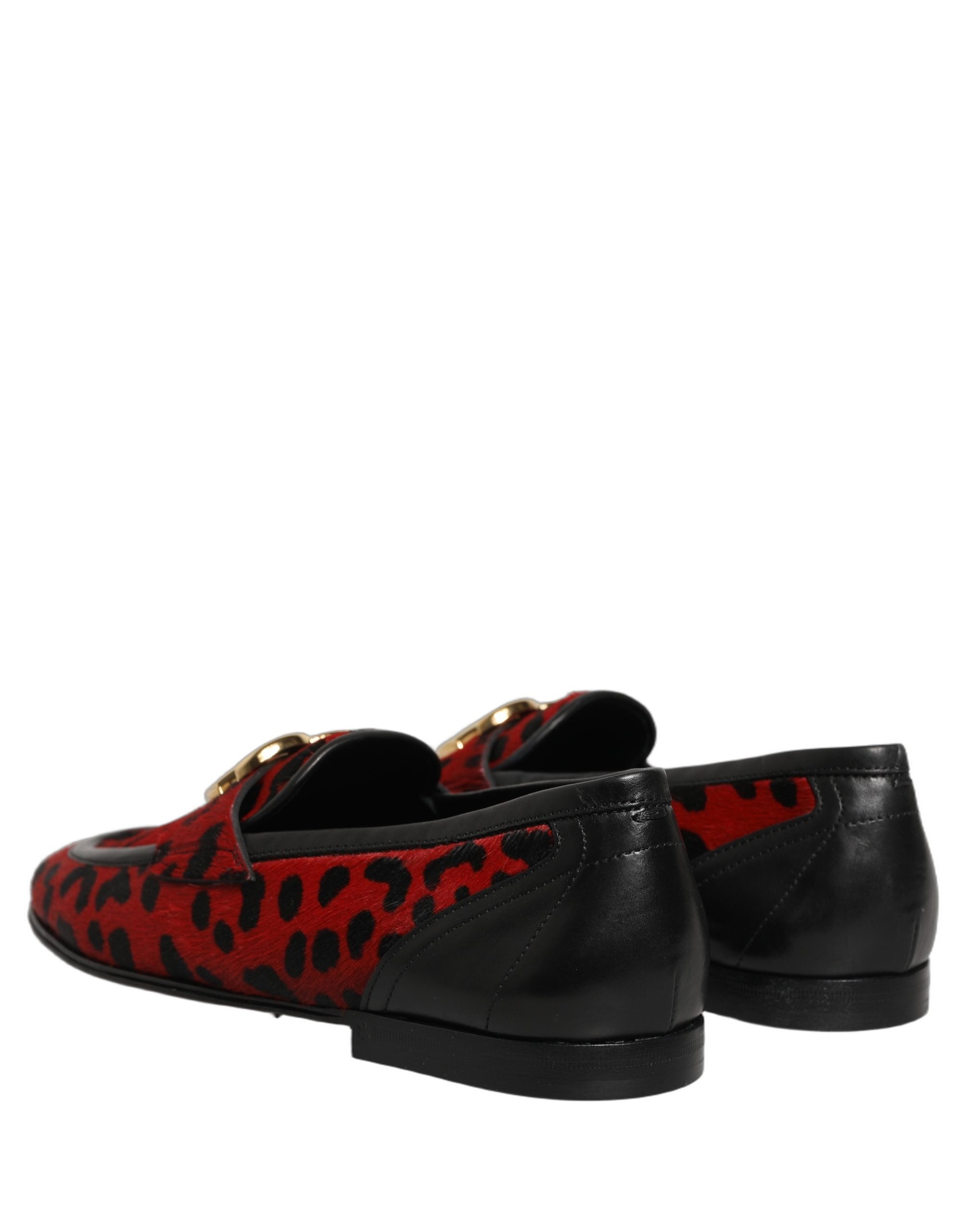 Dolce & Gabbana Rote Loafer-Schuhe aus Ponyfell mit Leopardenmuster