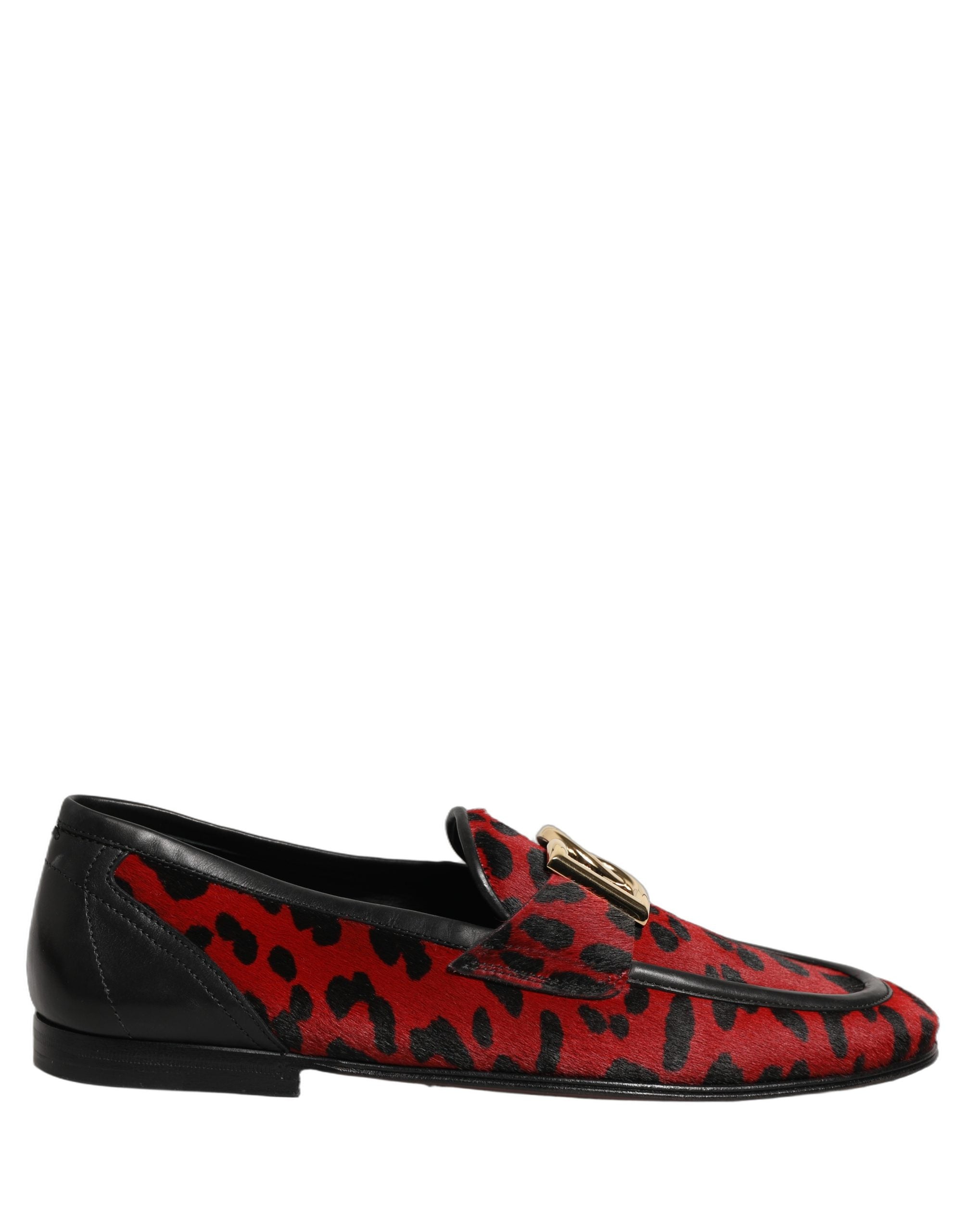 Dolce & Gabbana Rote Loafer-Schuhe aus Ponyfell mit Leopardenmuster