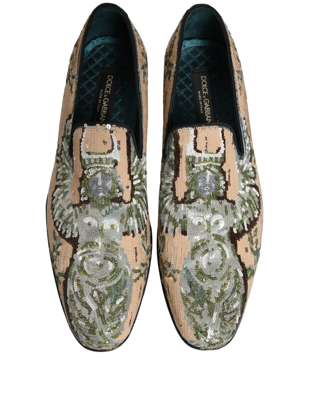 Dolce & Gabbana Beige Loafers mit Paillettenstickerei