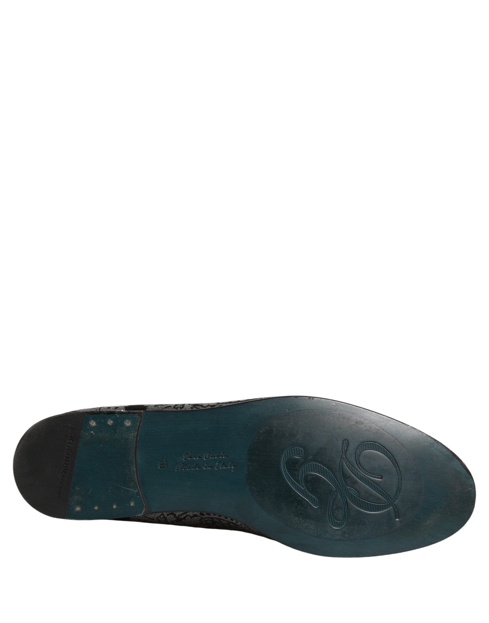 Dolce & Gabbana Silberne Jacquard-Loafer aus Leder zum Hineinschlüpfen