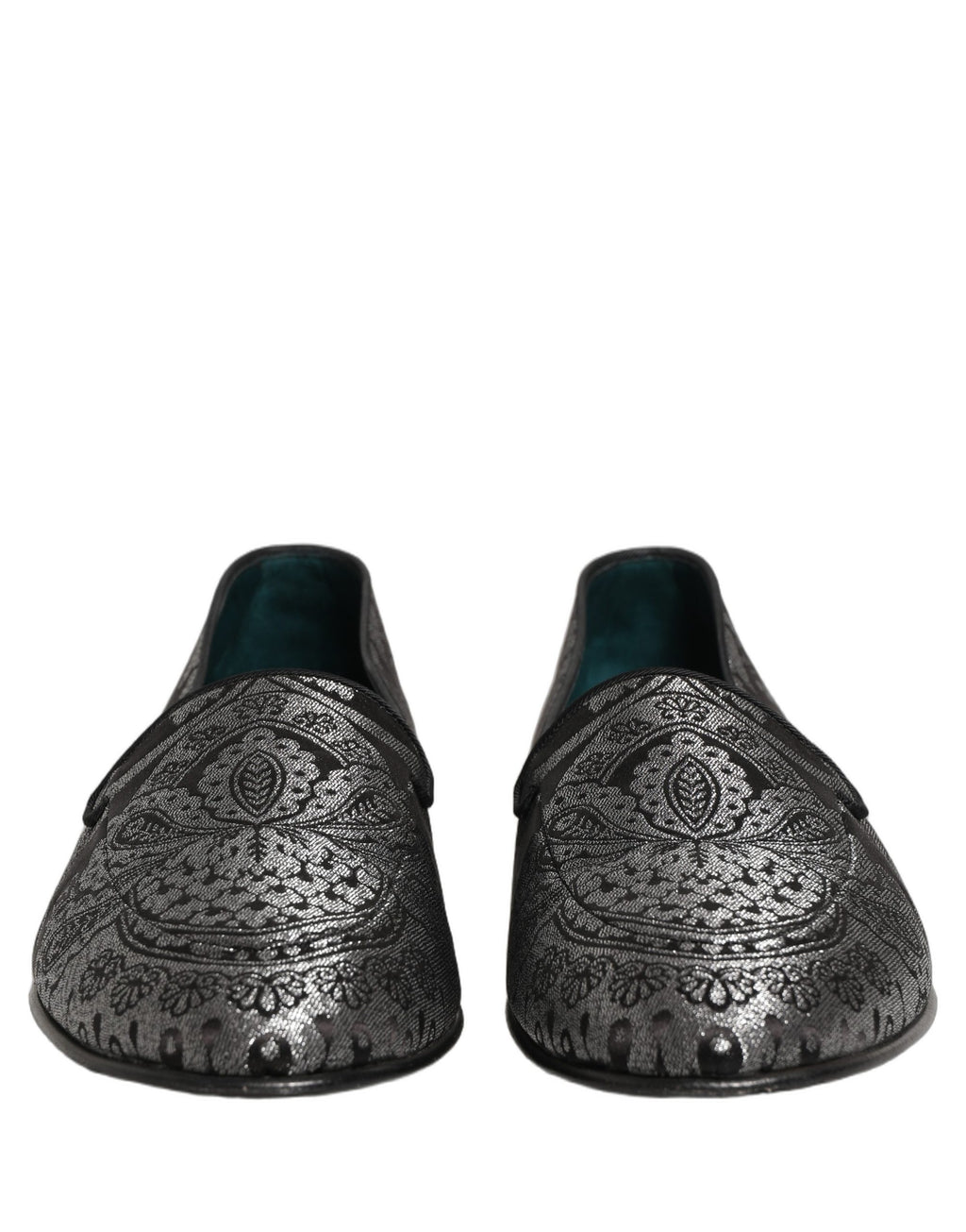 Dolce & Gabbana Silberne Jacquard-Loafer aus Leder zum Hineinschlüpfen