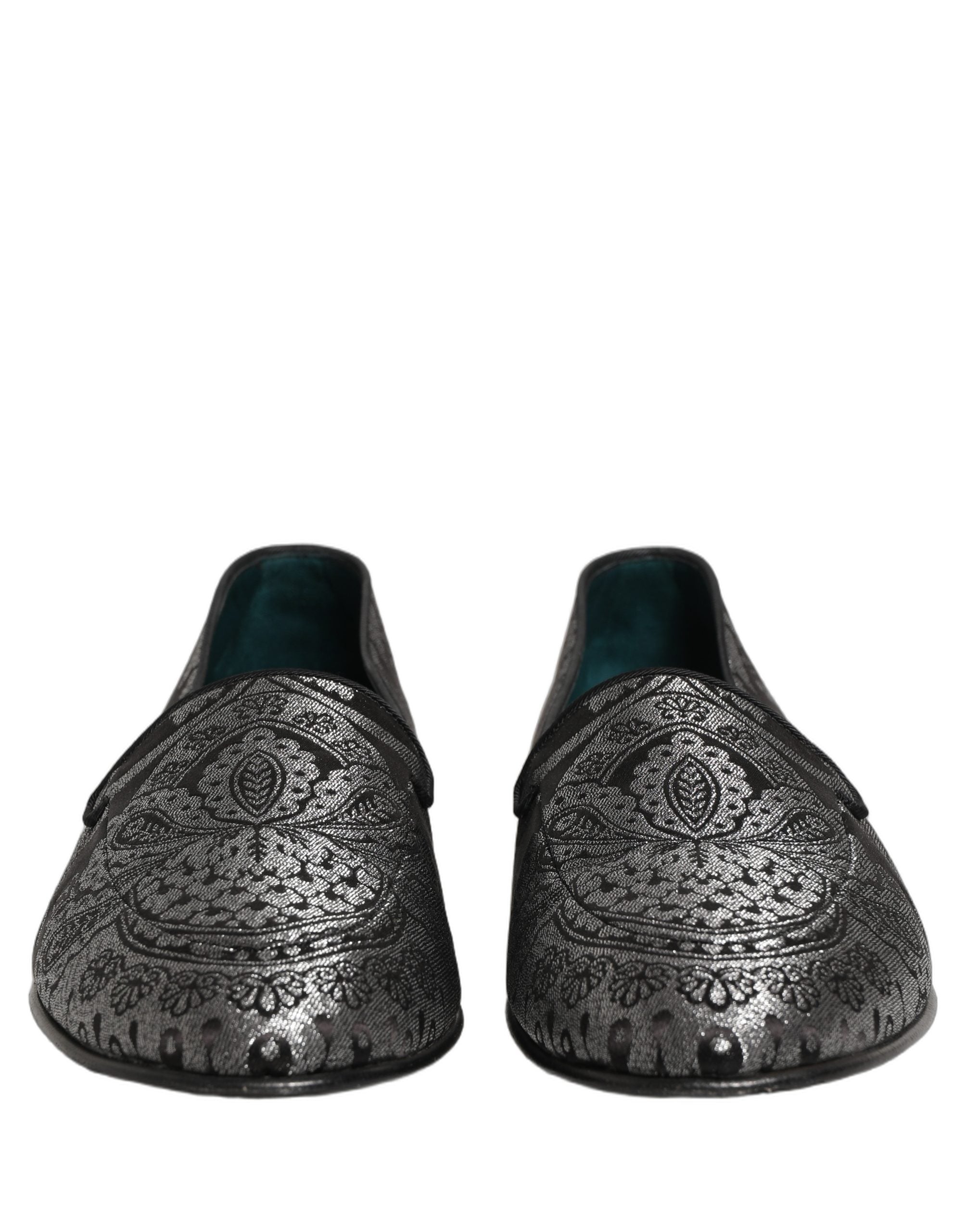 Dolce & Gabbana Silberne Jacquard-Loafer aus Leder zum Hineinschlüpfen