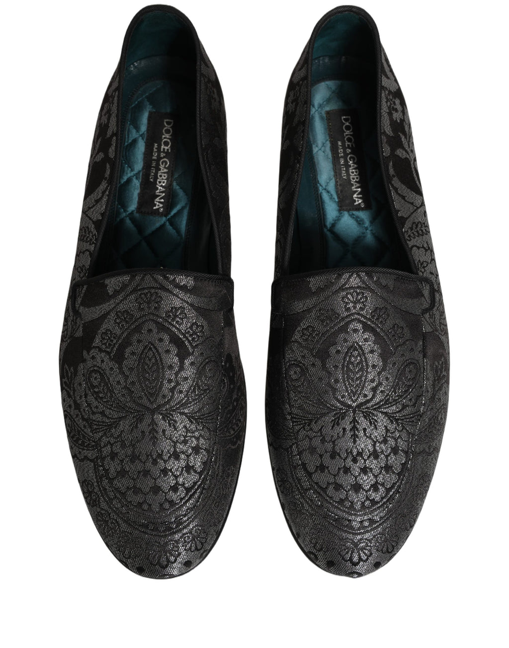Dolce & Gabbana Silberne Jacquard-Loafer aus Leder zum Hineinschlüpfen