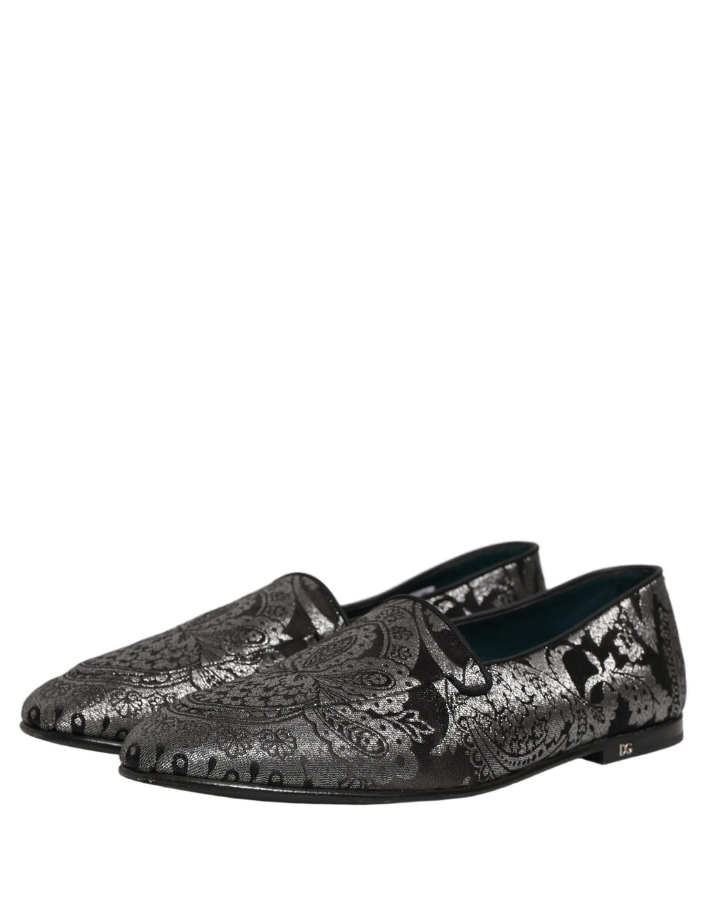 Dolce & Gabbana Silberne Jacquard-Loafer aus Leder zum Hineinschlüpfen