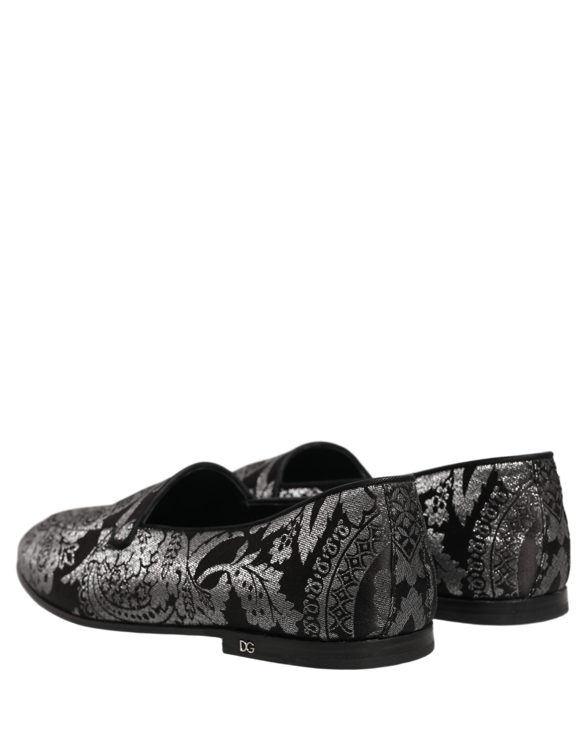 Dolce & Gabbana Silberne Jacquard-Loafer aus Leder zum Hineinschlüpfen
