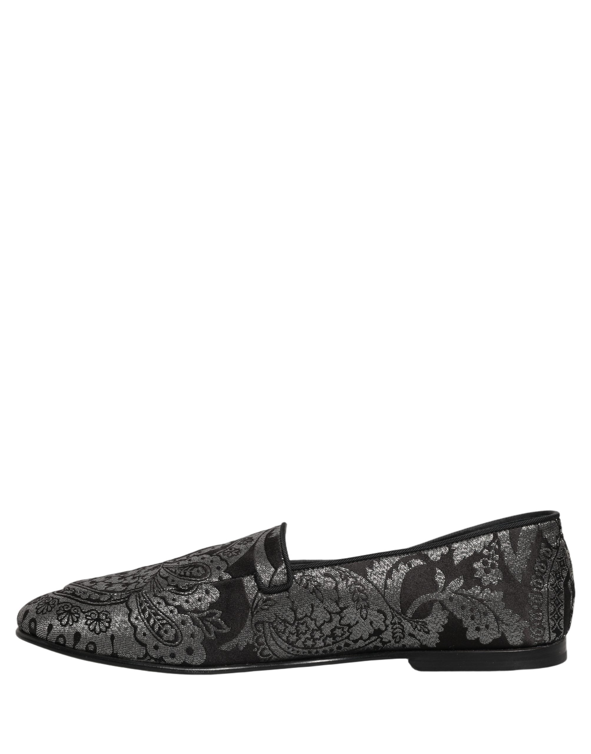 Dolce & Gabbana Silberne Jacquard-Loafer aus Leder zum Hineinschlüpfen