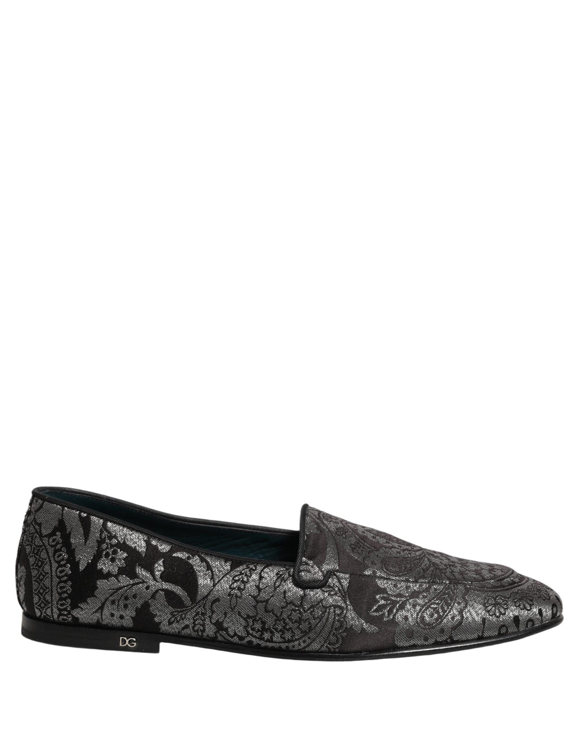 Dolce & Gabbana Silberne Jacquard-Loafer aus Leder zum Hineinschlüpfen