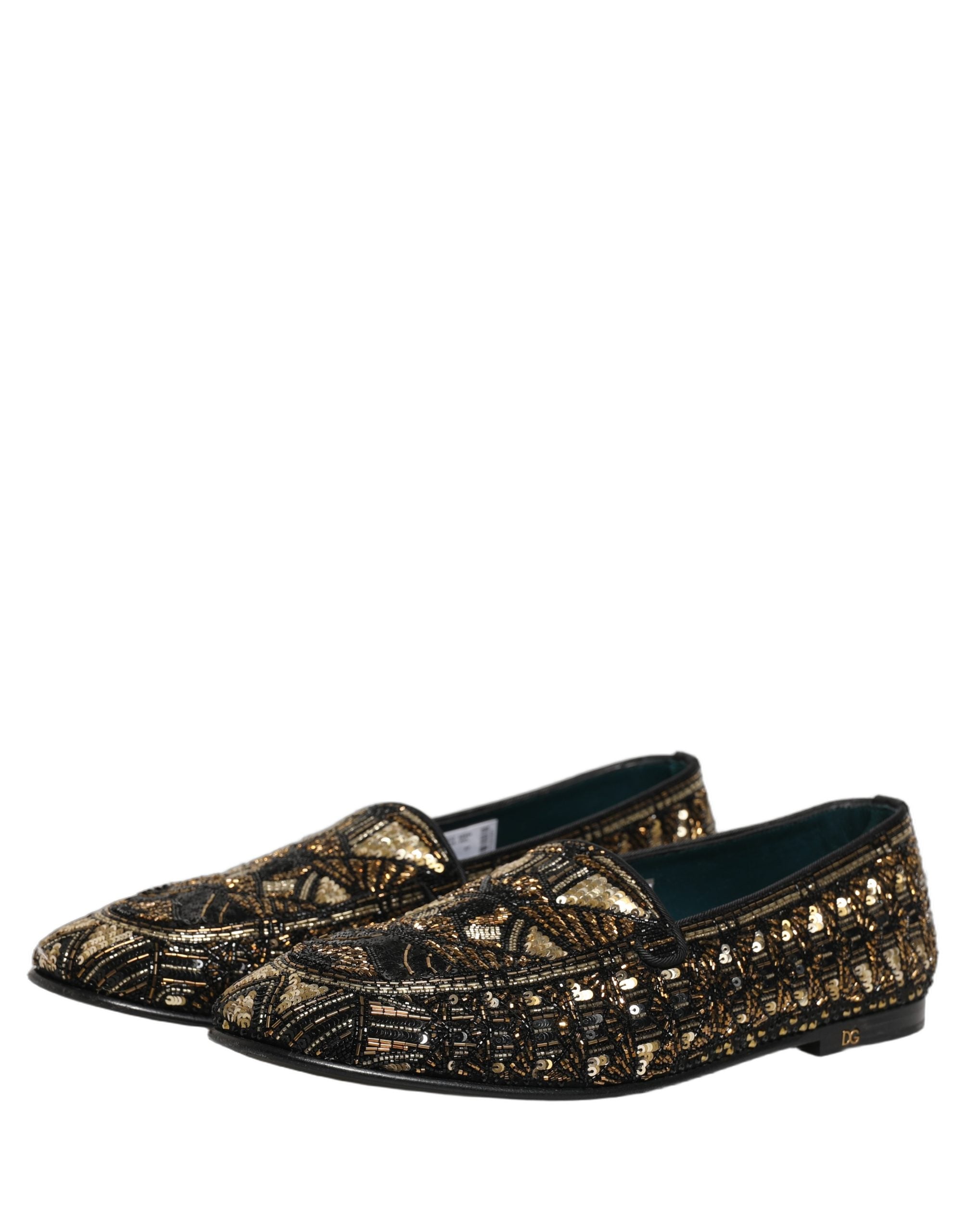 Dolce & Gabbana Schwarze Loafer mit Goldverzierungen