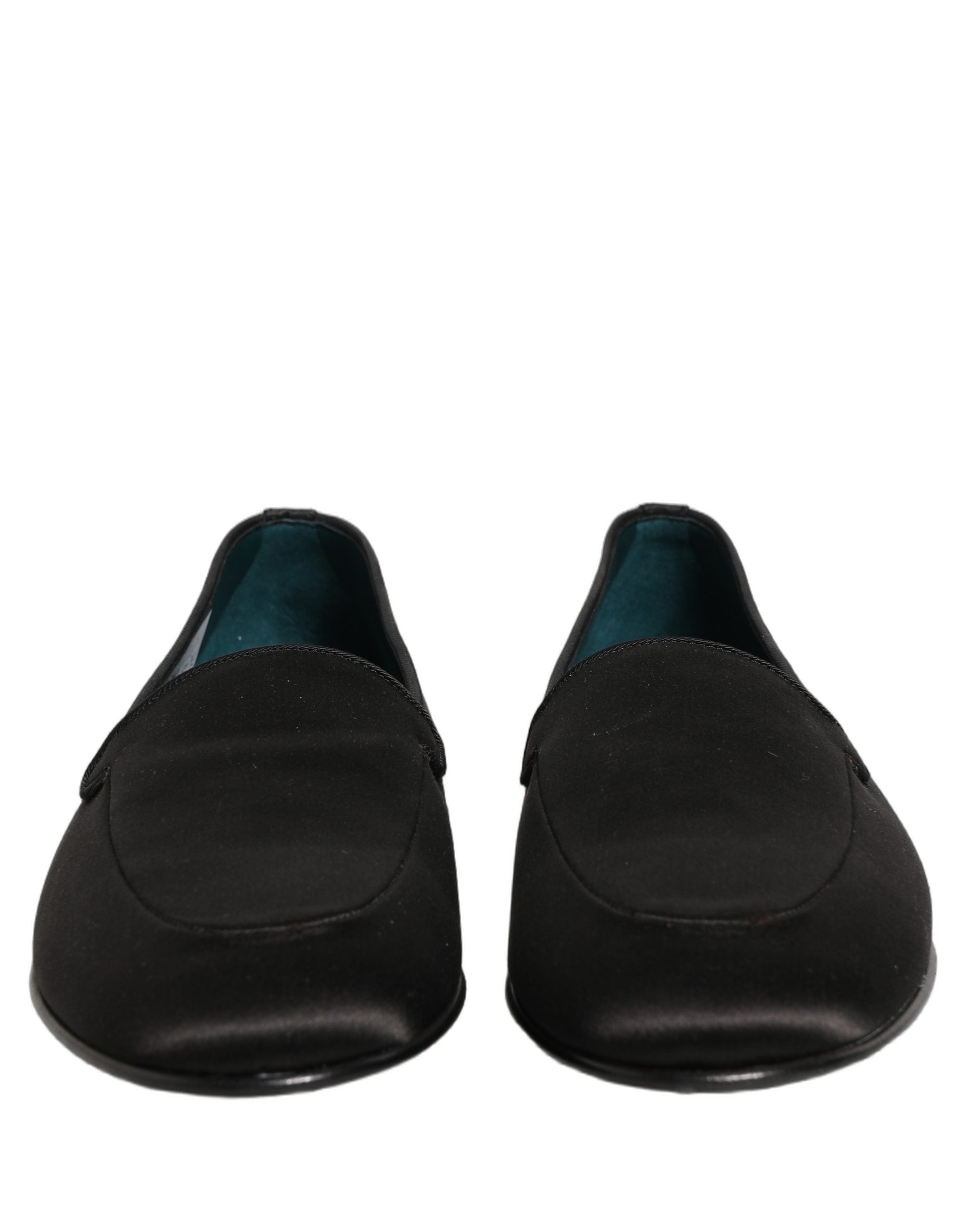 Dolce & Gabbana Schwarze Satin-Loafer mit Logo – Slip-On-Flats