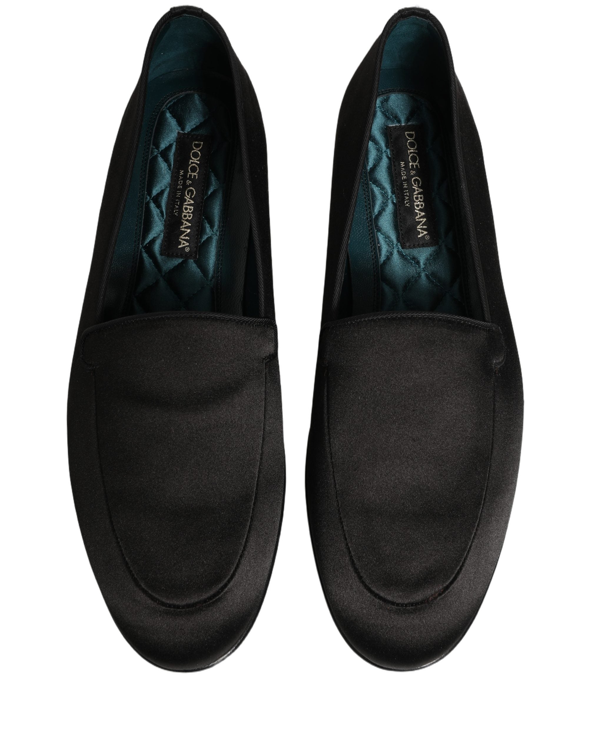 Dolce & Gabbana Schwarze Satin-Loafer mit Logo – Slip-On-Flats