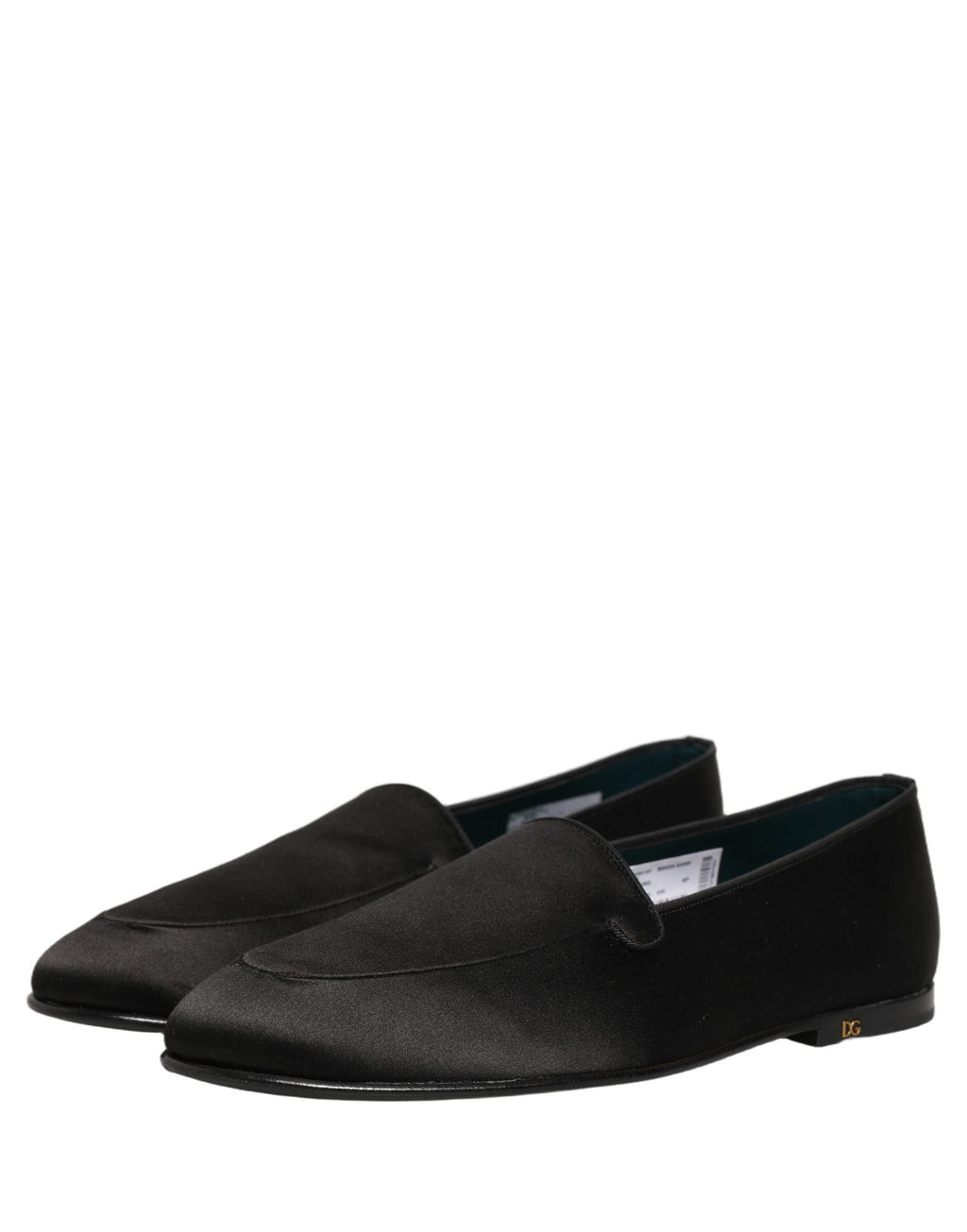 Dolce & Gabbana Schwarze Satin-Loafer mit Logo – Slip-On-Flats