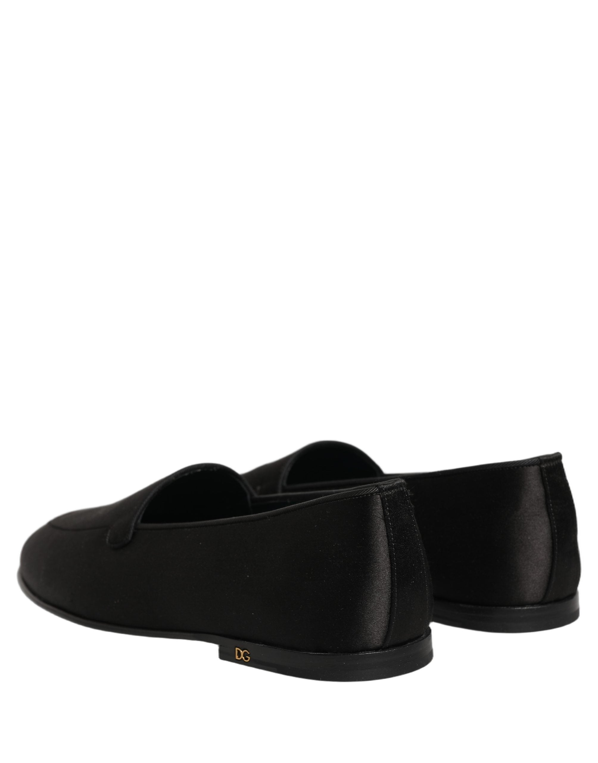 Dolce & Gabbana Schwarze Satin-Loafer mit Logo – Slip-On-Flats