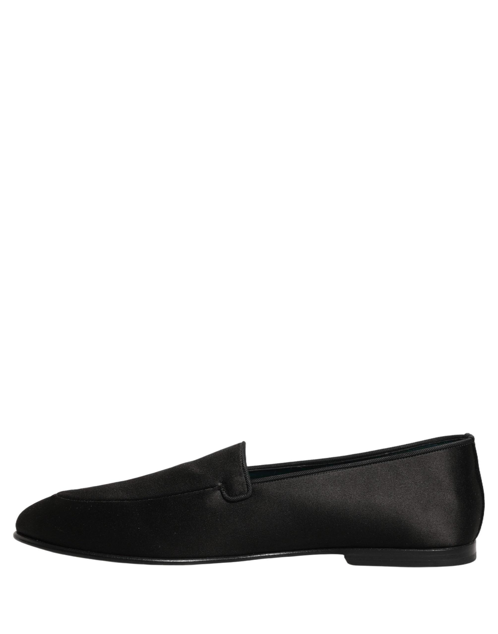 Dolce & Gabbana Schwarze Satin-Loafer mit Logo – Slip-On-Flats