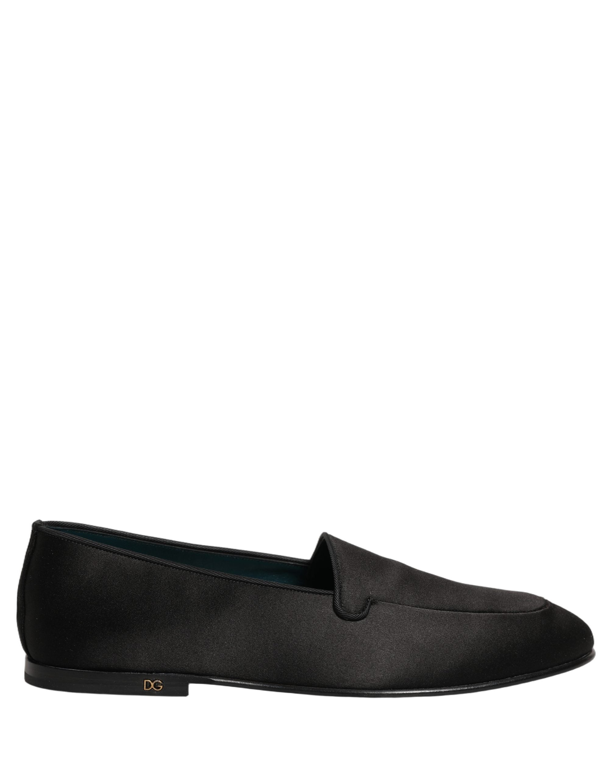 Dolce & Gabbana Schwarze Satin-Loafer mit Logo – Slip-On-Flats