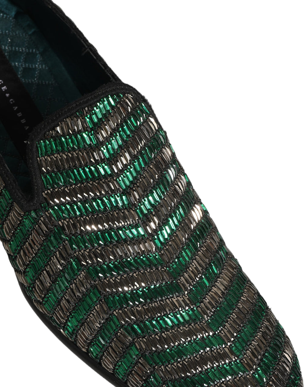 Dolce & Gabbana Silberne grüne verzierte Loafer-Schuhe
