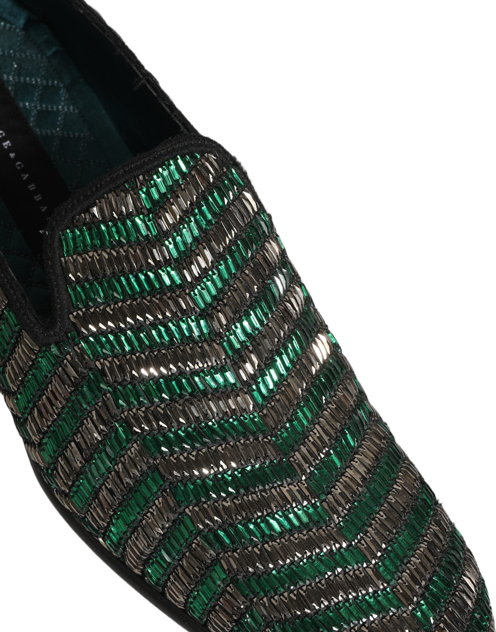 Dolce & Gabbana Silberne grüne verzierte Loafer-Schuhe