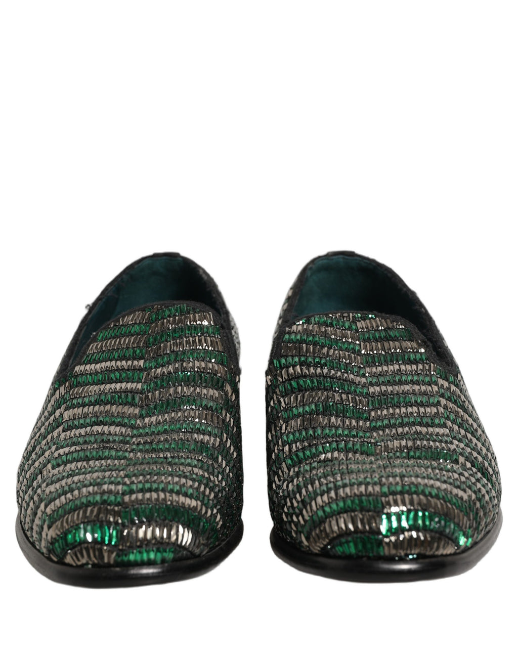 Dolce & Gabbana Silberne grüne verzierte Loafer-Schuhe