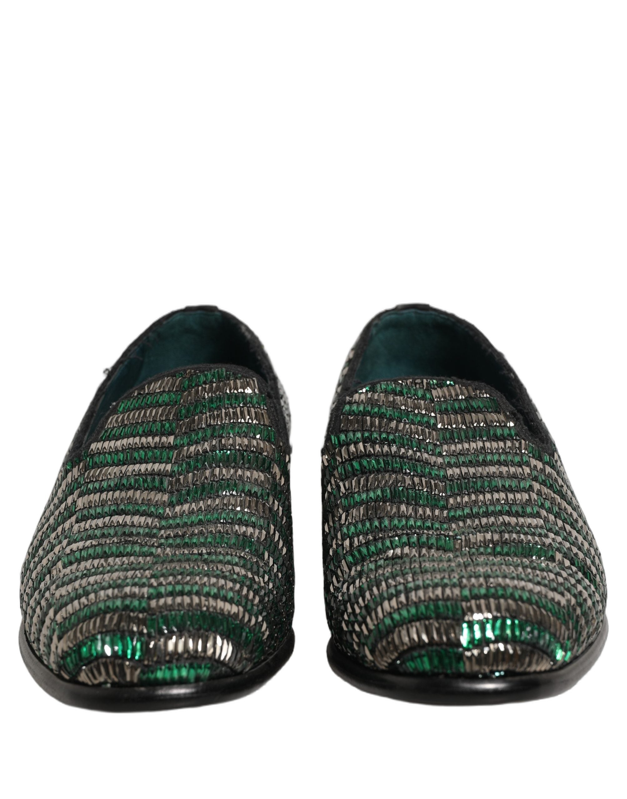 Dolce & Gabbana Silberne grüne verzierte Loafer-Schuhe