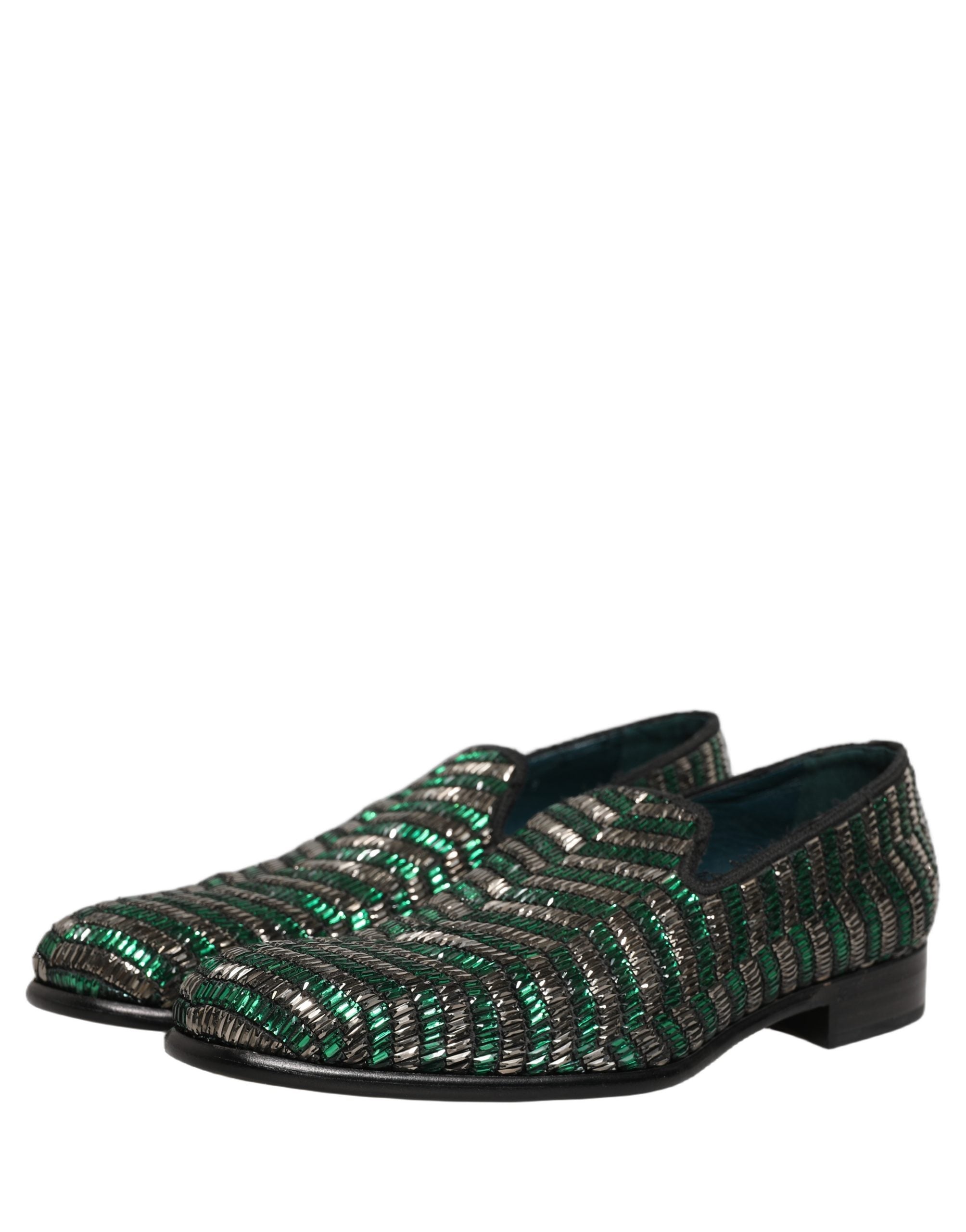 Dolce & Gabbana Silberne grüne verzierte Loafer-Schuhe