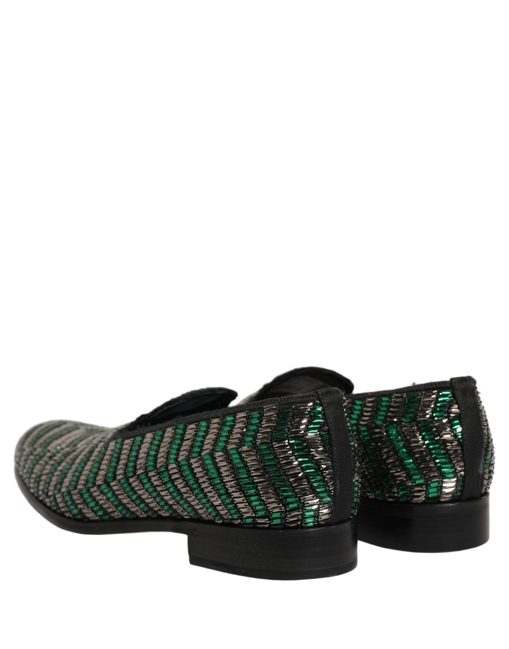 Dolce & Gabbana Silberne grüne verzierte Loafer-Schuhe