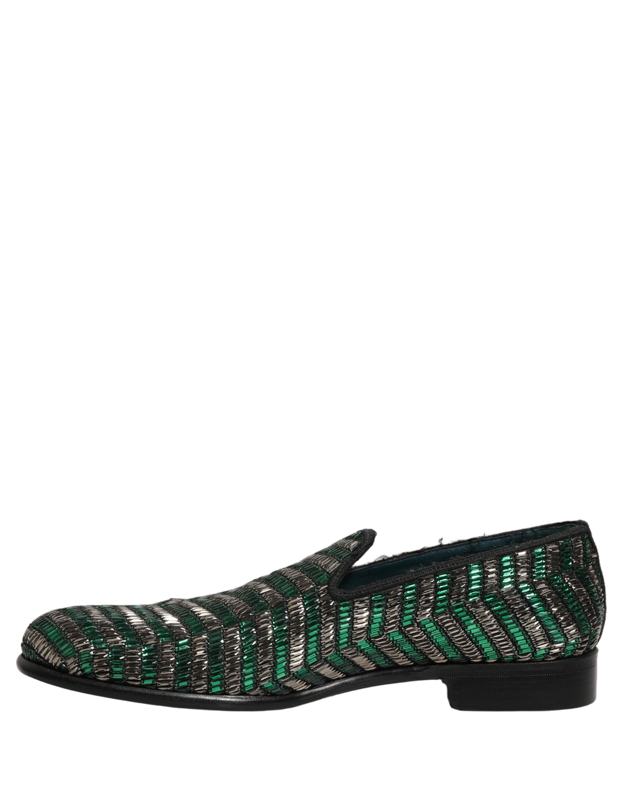 Dolce & Gabbana Silberne grüne verzierte Loafer-Schuhe