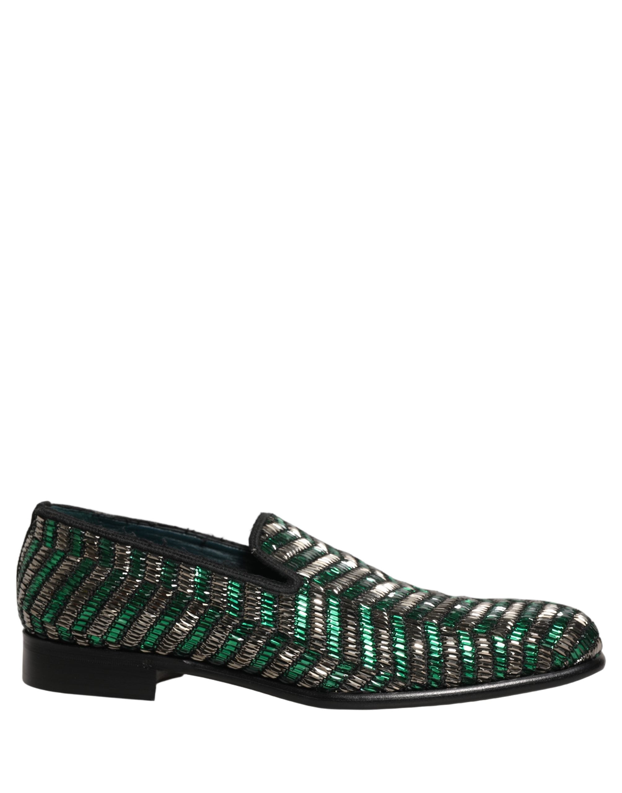 Dolce & Gabbana Silberne grüne verzierte Loafer-Schuhe