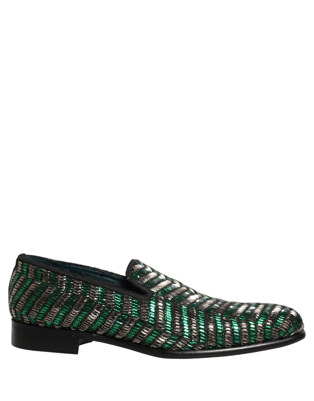 Dolce & Gabbana Silberne grüne verzierte Loafer-Schuhe