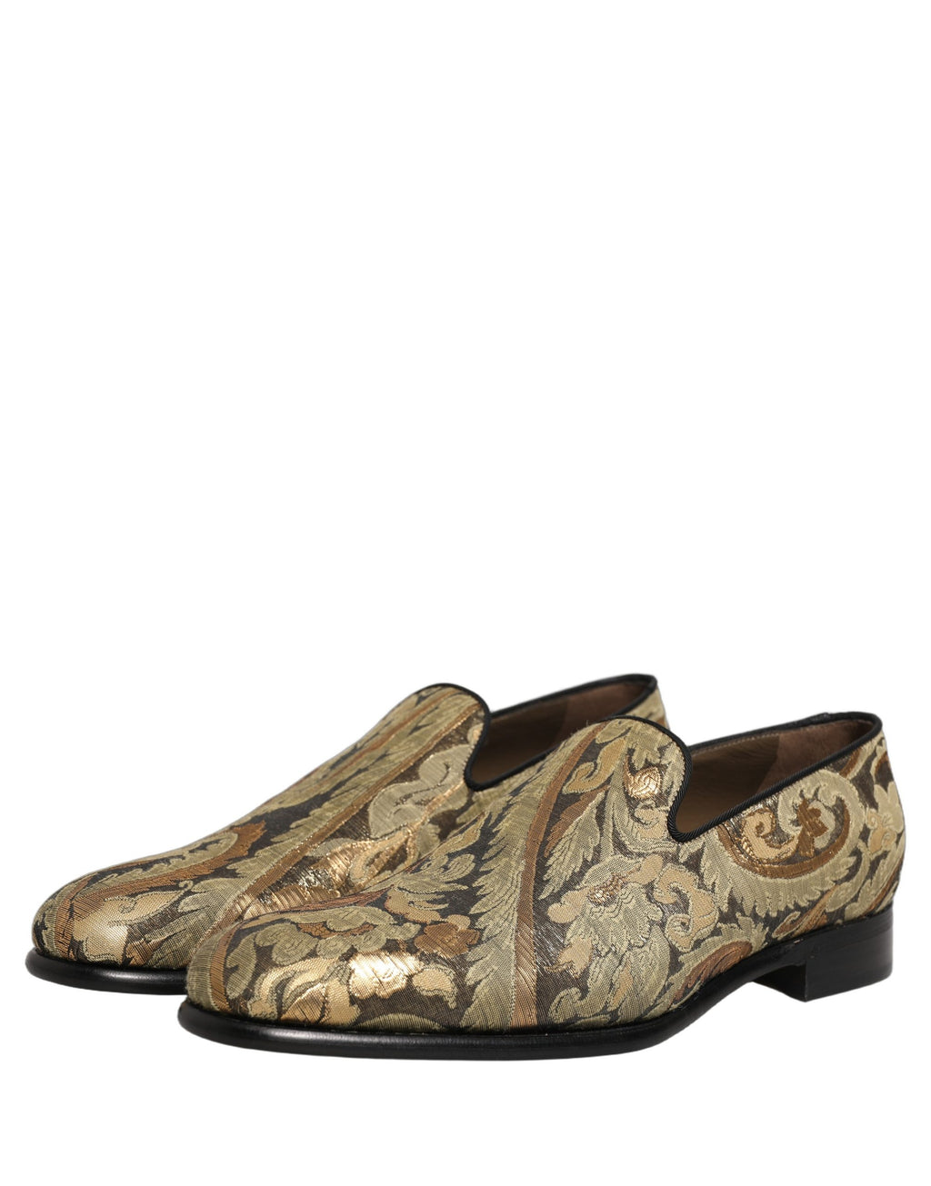 Dolce & Gabbana Gold Brokat Loafer-Slipper für Herren