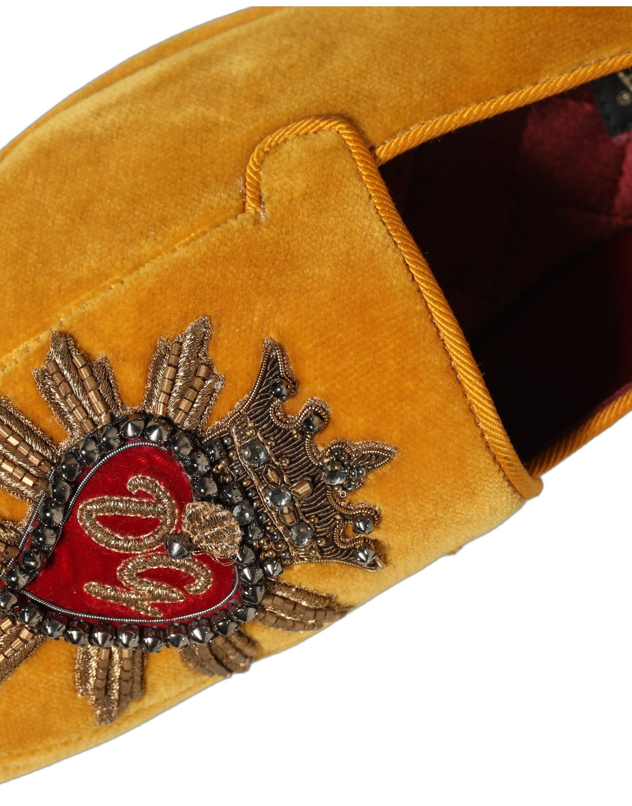 Dolce & Gabbana Gelbe Samt-Loafer mit DG-Herz-Applikation