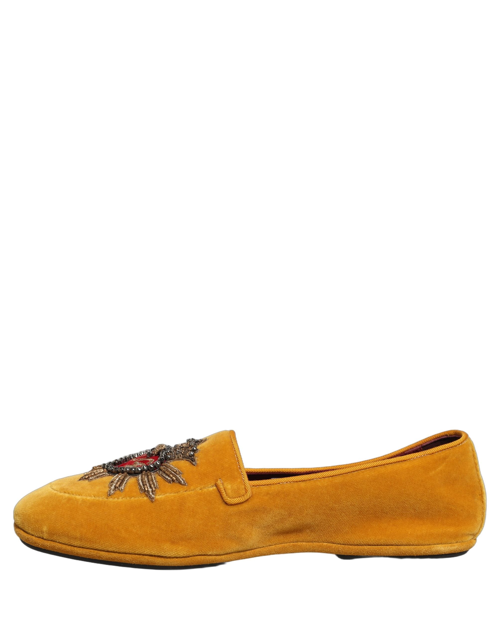 Dolce & Gabbana Gelbe Samt-Loafer mit DG-Herz-Applikation