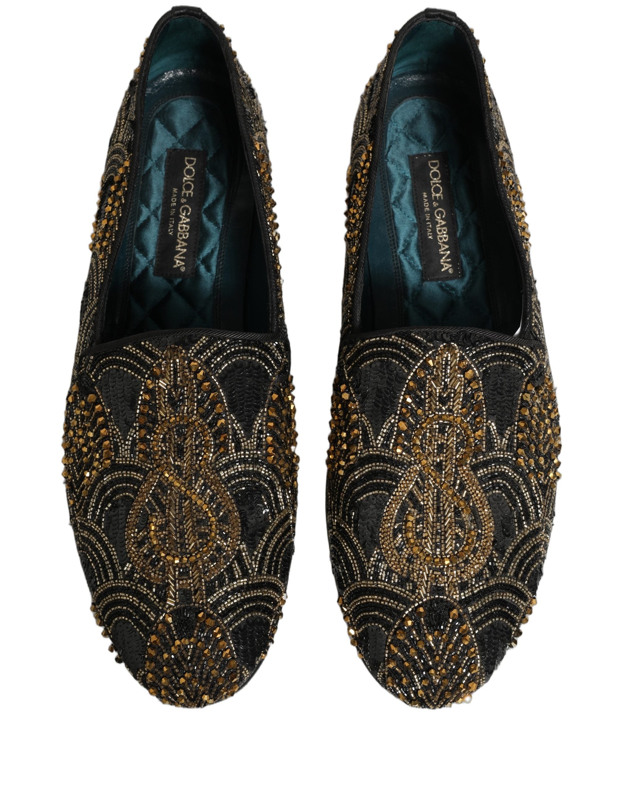 Dolce & Gabbana Schwarze Loafer mit Goldverzierungen
