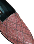 Dolce & Gabbana Pink Check Glitter Lurex Logo Loafers Schuhe