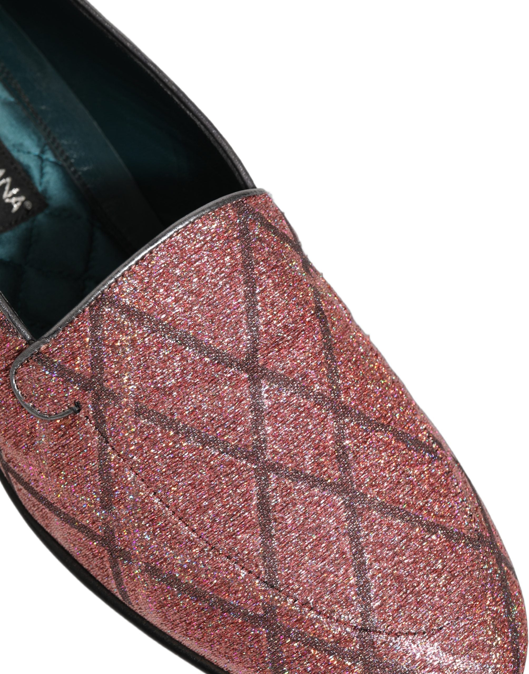 Dolce & Gabbana Pink Check Glitter Lurex Logo Loafers Schuhe