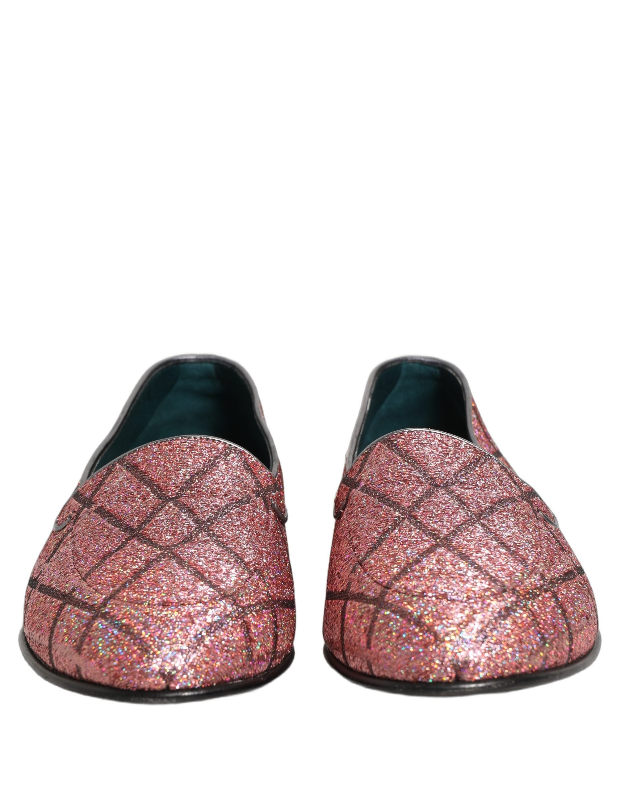 Dolce & Gabbana Pink Check Glitter Lurex Logo Loafers Schuhe